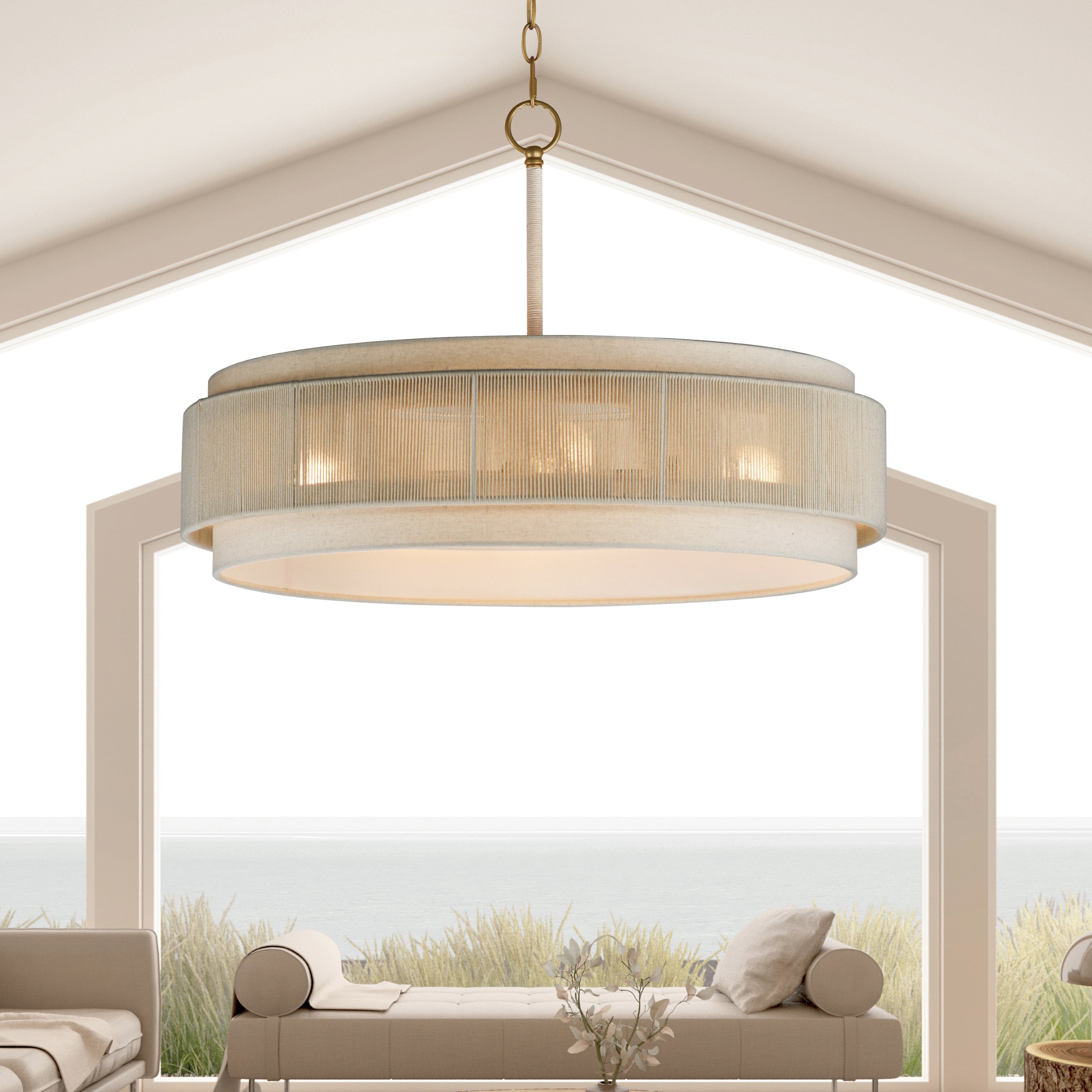 Suspension 4 lumières 28 po en laiton vieilli naturel | Seacliff