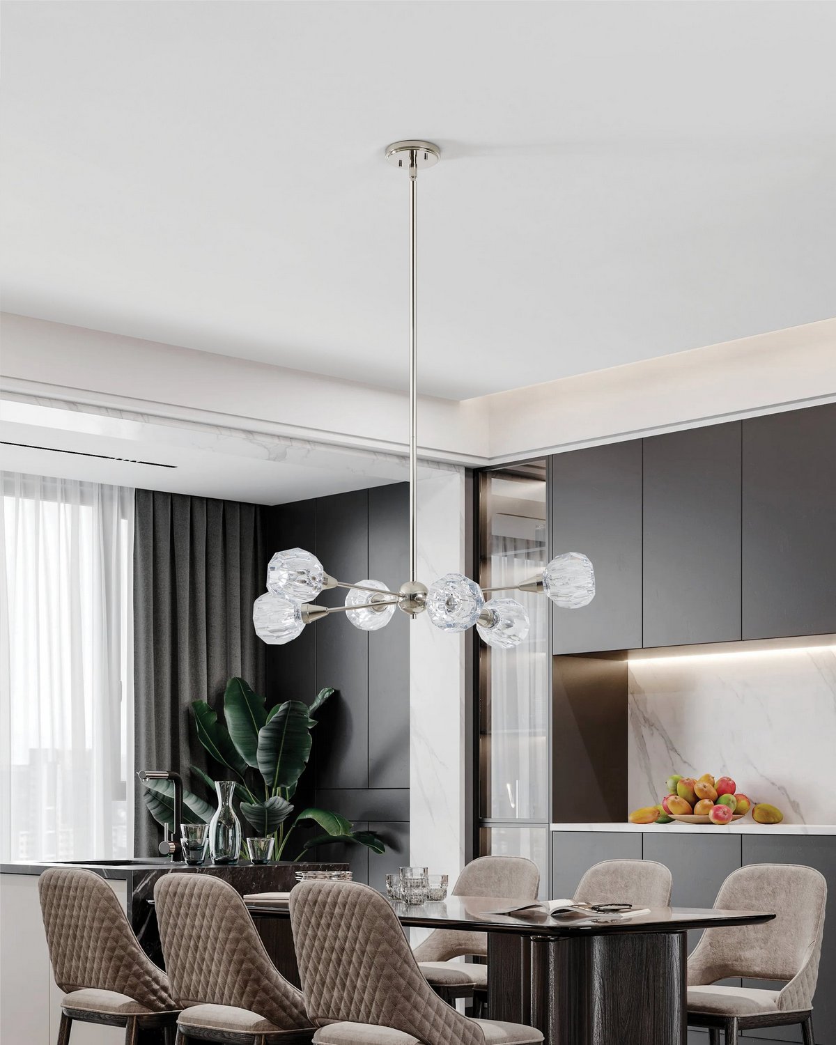 Suspension 6 lumières | Helena — Nickel poli — 206942A