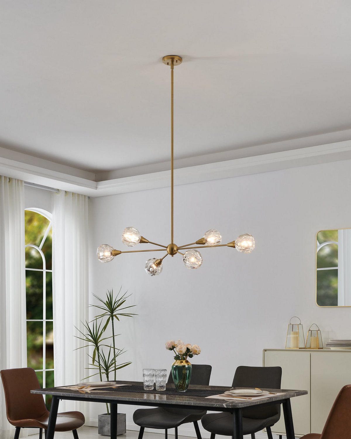 Suspension 6 lumières | Helena — Or / Champagne / Feuille d'or — 206943A