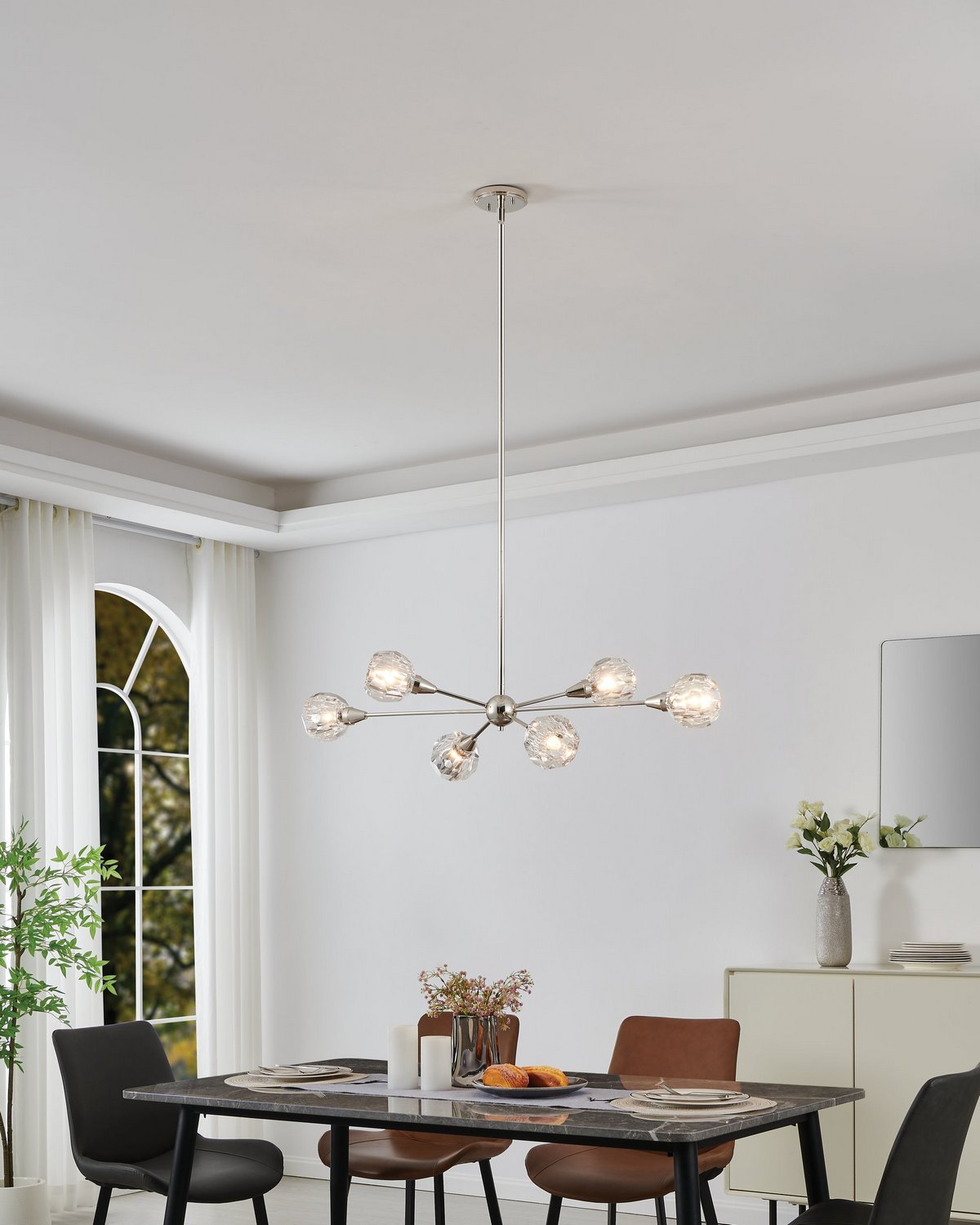 Suspension 6 lumières | Helena — Nickel poli — 206944A