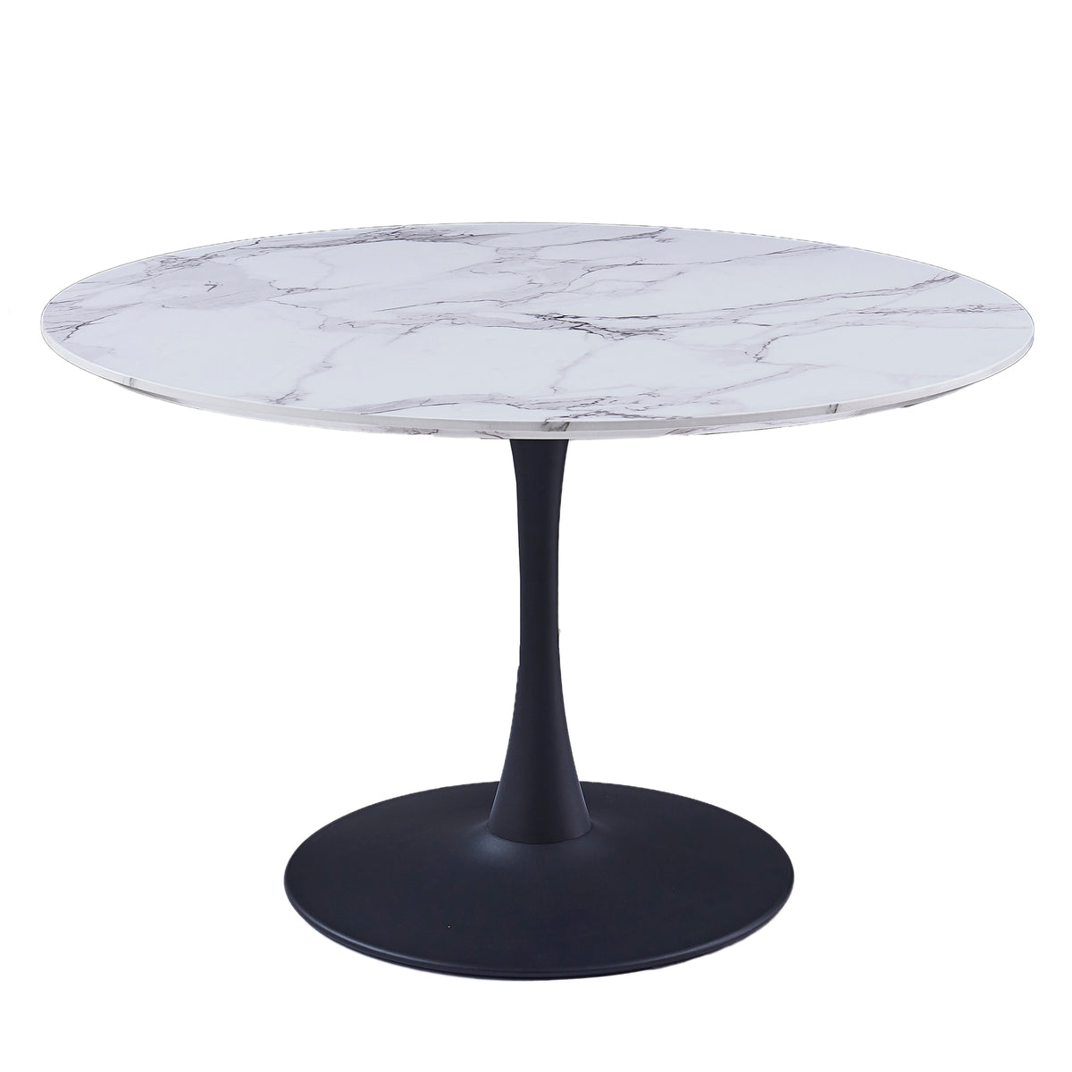 Table à manger ronde à piédestal 48 po | Zilo - MARBRE FAUX BLANC/NOIR | World Wide