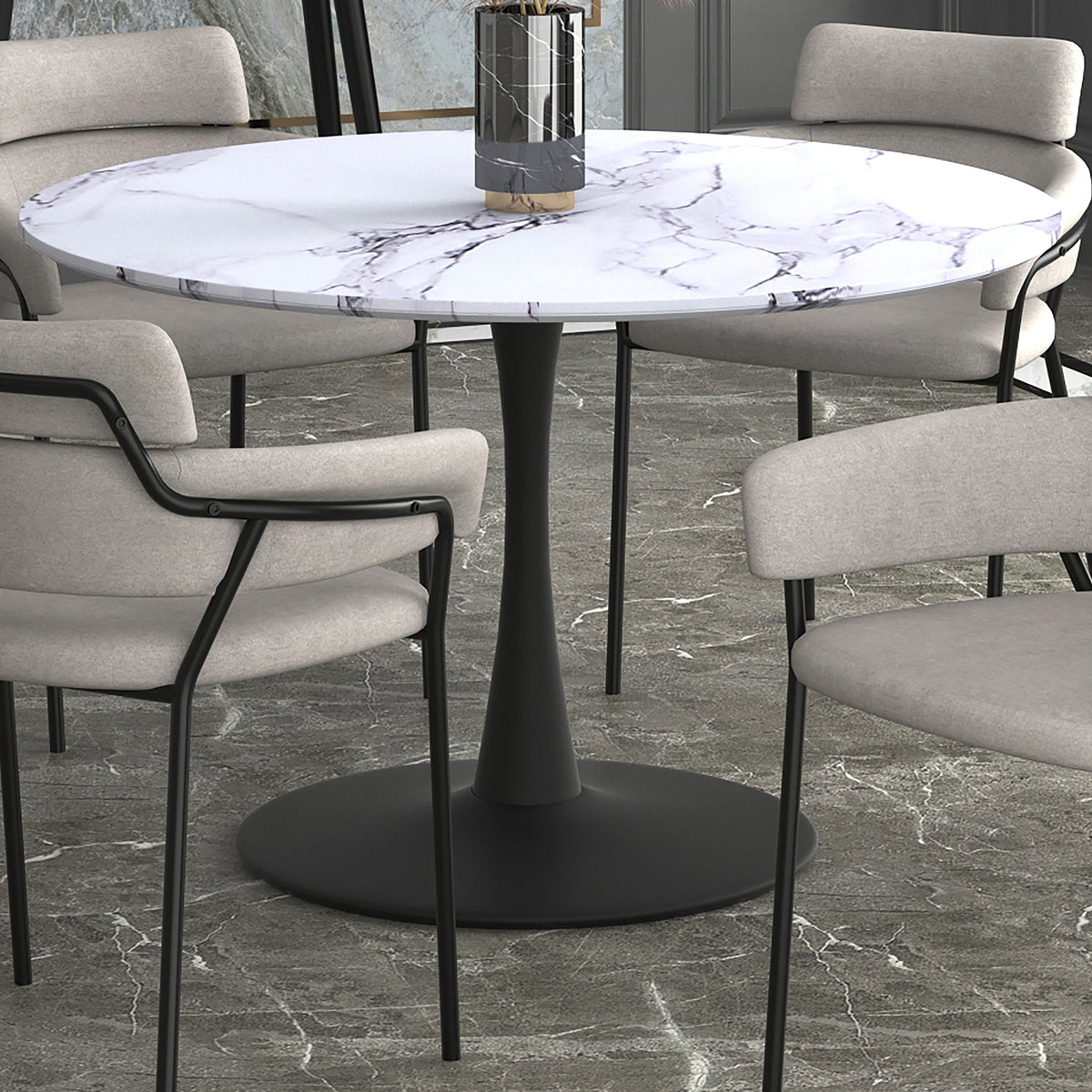 Table à manger ronde à piédestal 48 po | Zilo - MARBRE FAUX BLANC/NOIR | World Wide