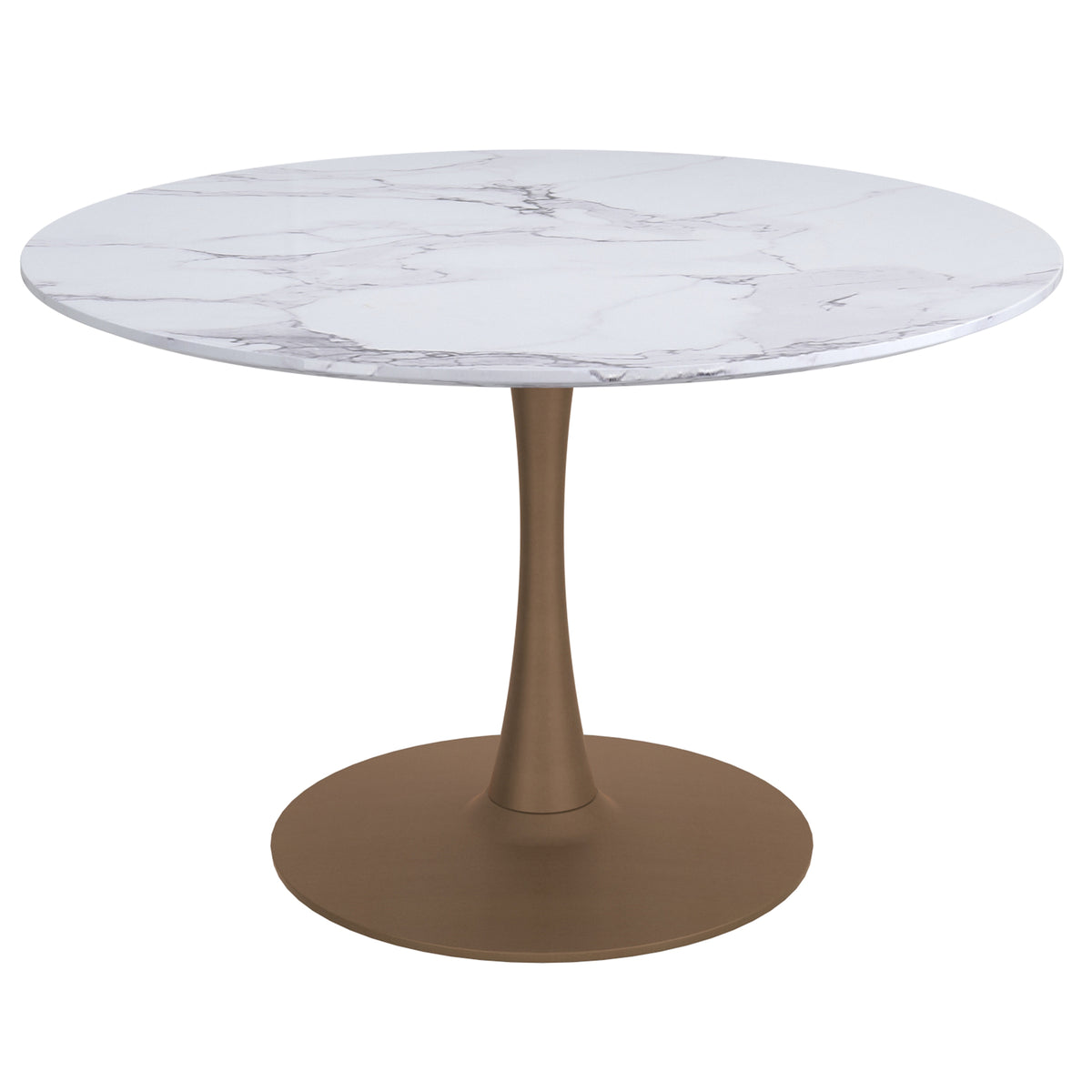 Table à manger ronde à piédestal 48 po | Zilo - MARBRE FAUX BLANC/OR VIEILLI | World Wide