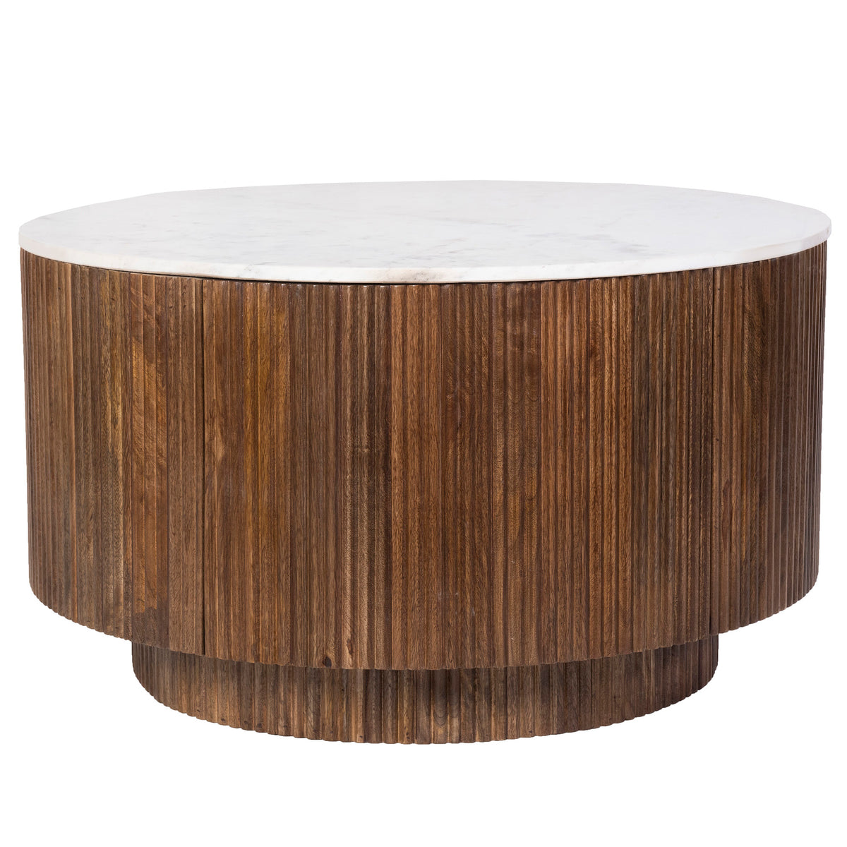 Table basse ronde avec rangement Reyna – fini Noyer / Blanc | World Wide
