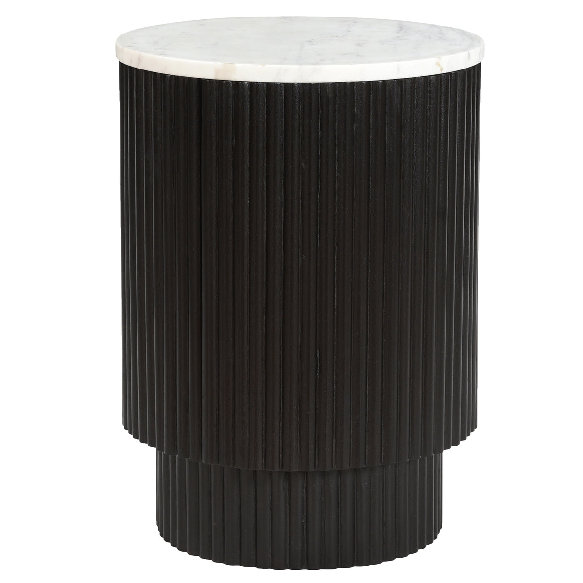 Table d’appoint ronde avec rangement Reyna – fini NOIR/BLANC | World Wide