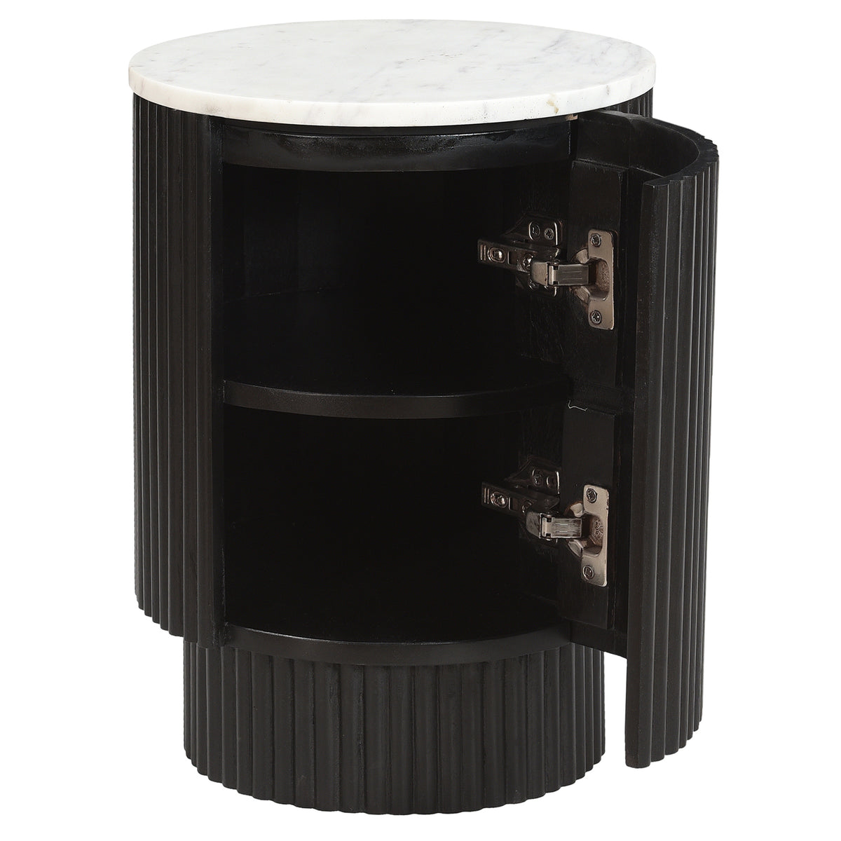 Table d’appoint ronde avec rangement Reyna – fini NOIR/BLANC | World Wide