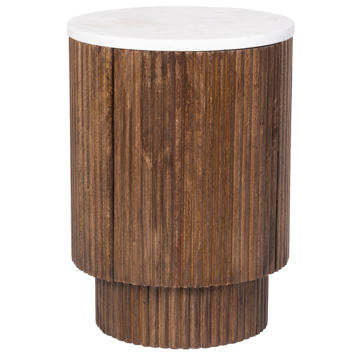 Table d’appoint ronde avec rangement Reyna – fini NOYER/BLANC | World Wide