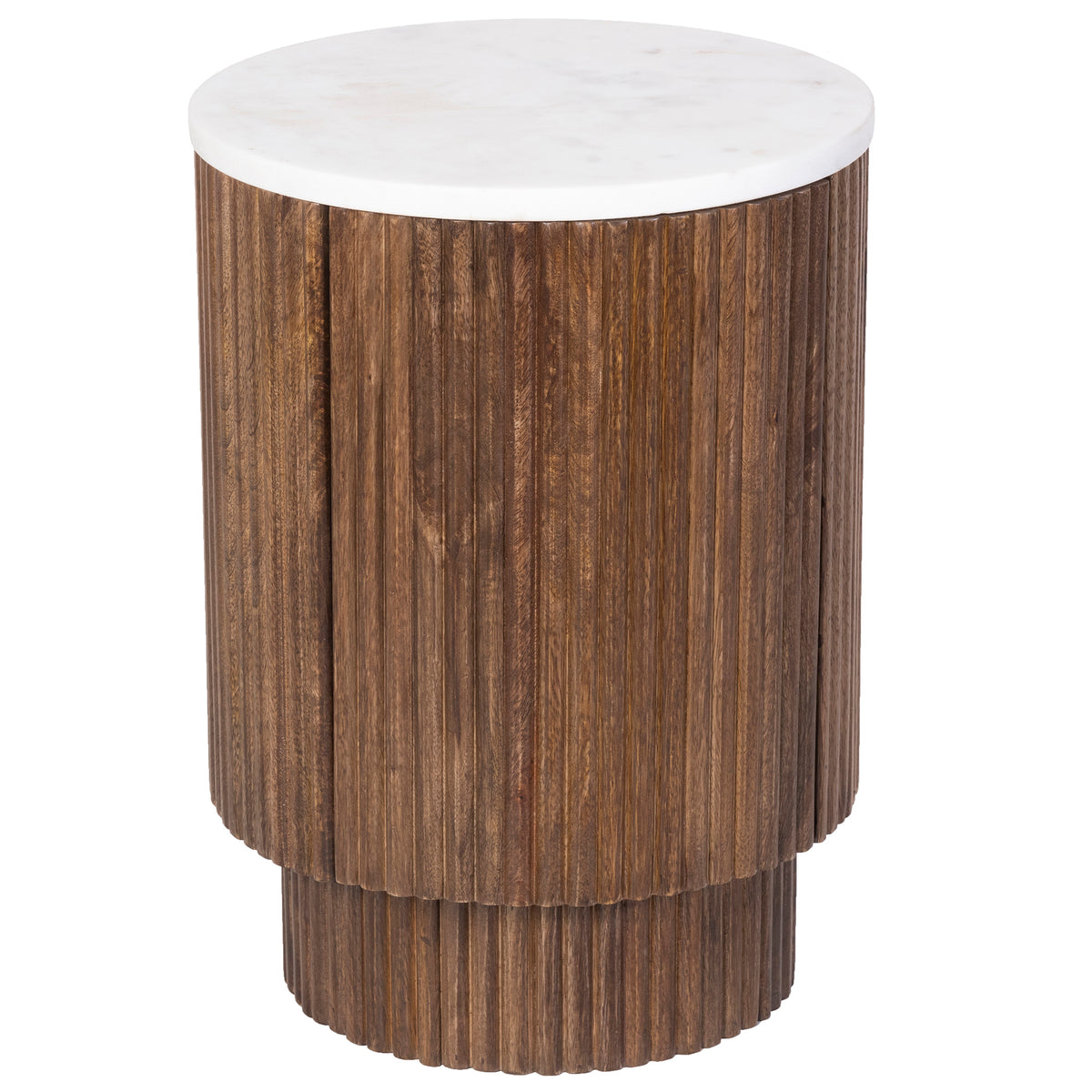 Table d’appoint ronde avec rangement Reyna – fini NOYER/BLANC | World Wide