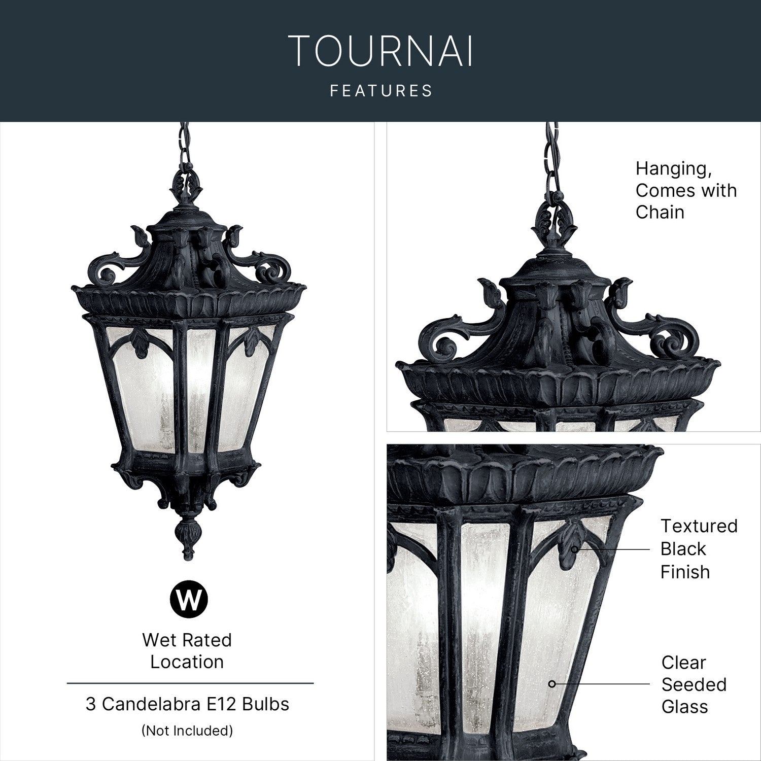 Suspension extérieure 3 lumières | Tournai
