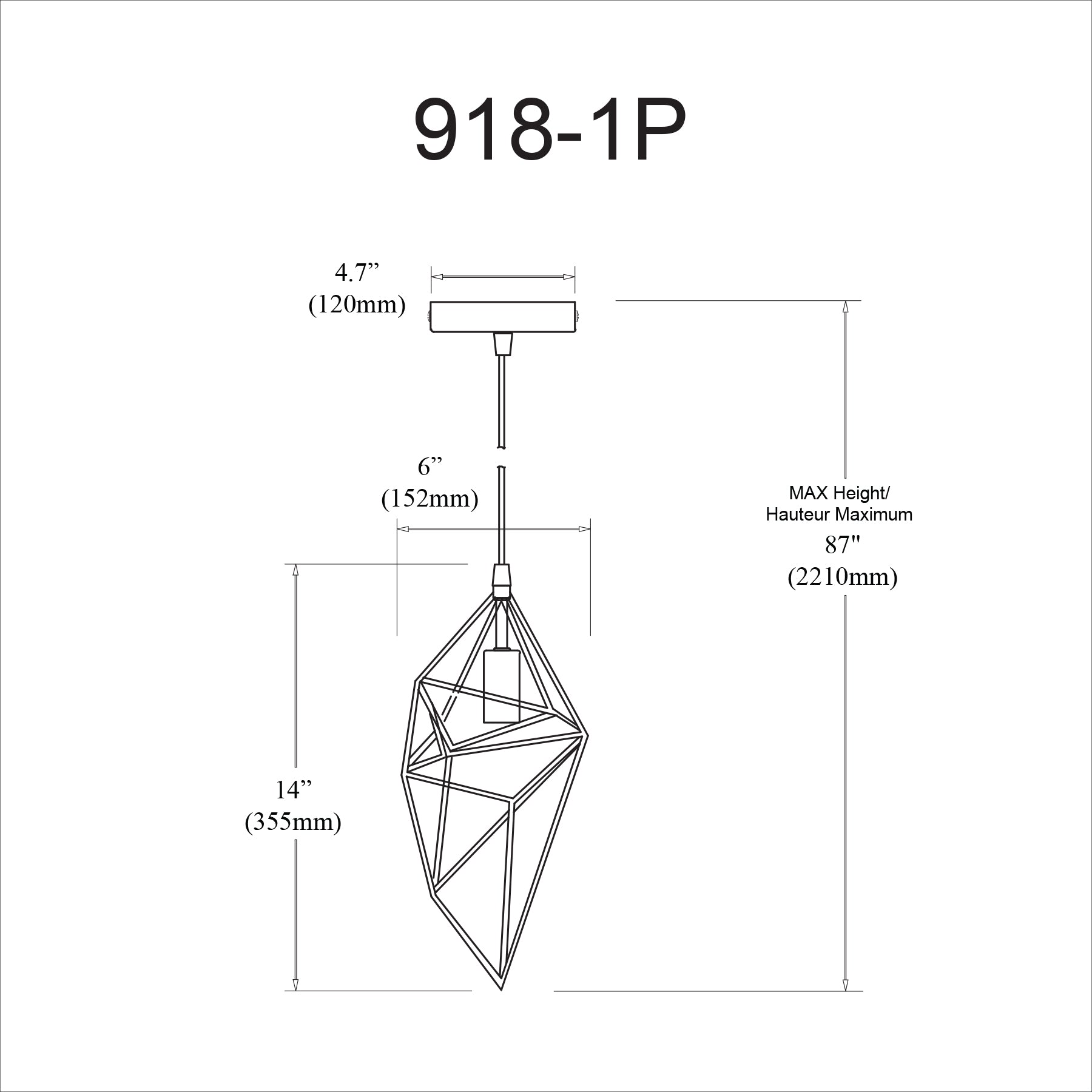 Luminaire suspendu Noir | 918-1P — 5 po