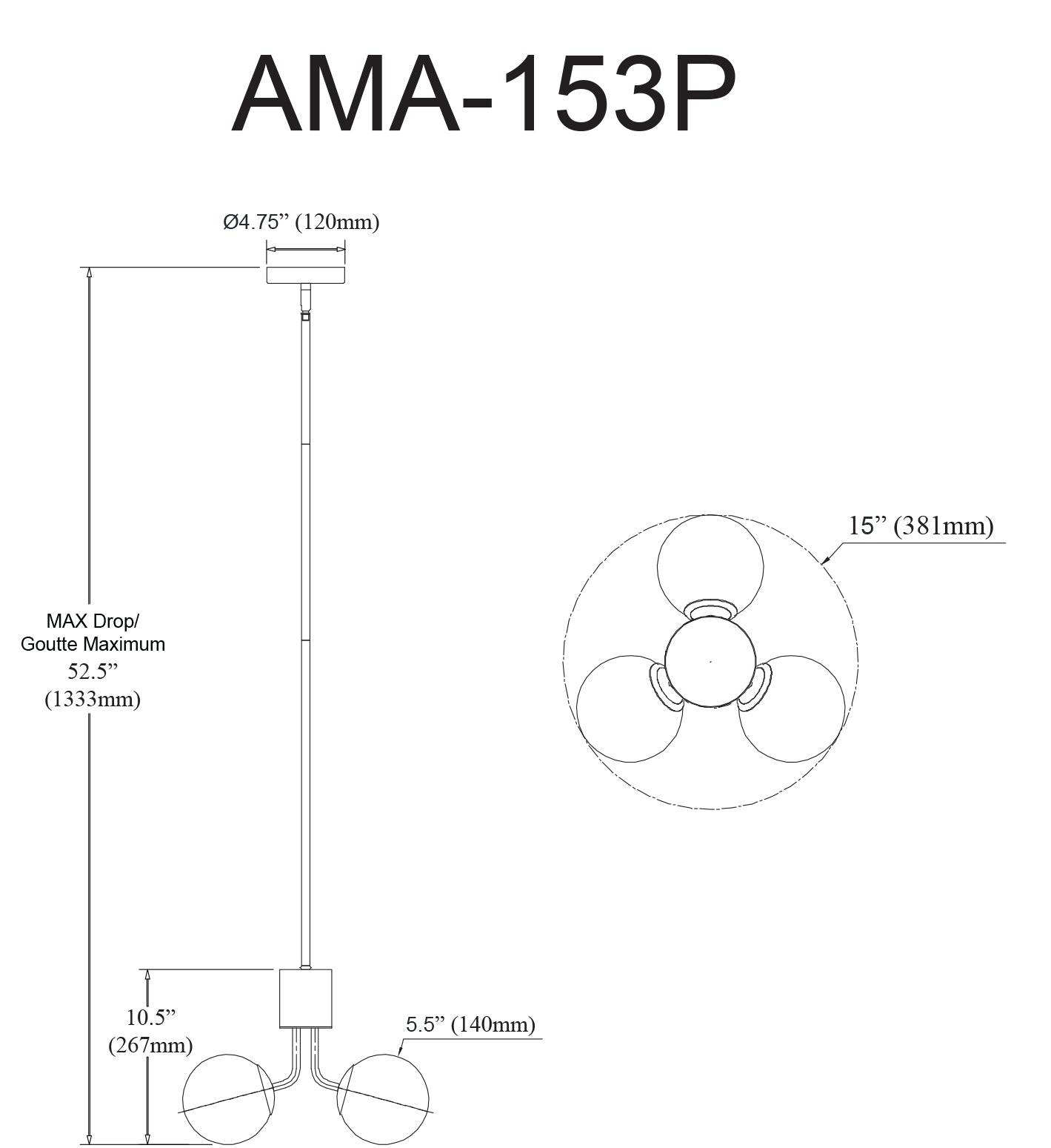 Luminaire suspendu | AMANDA — 15 po