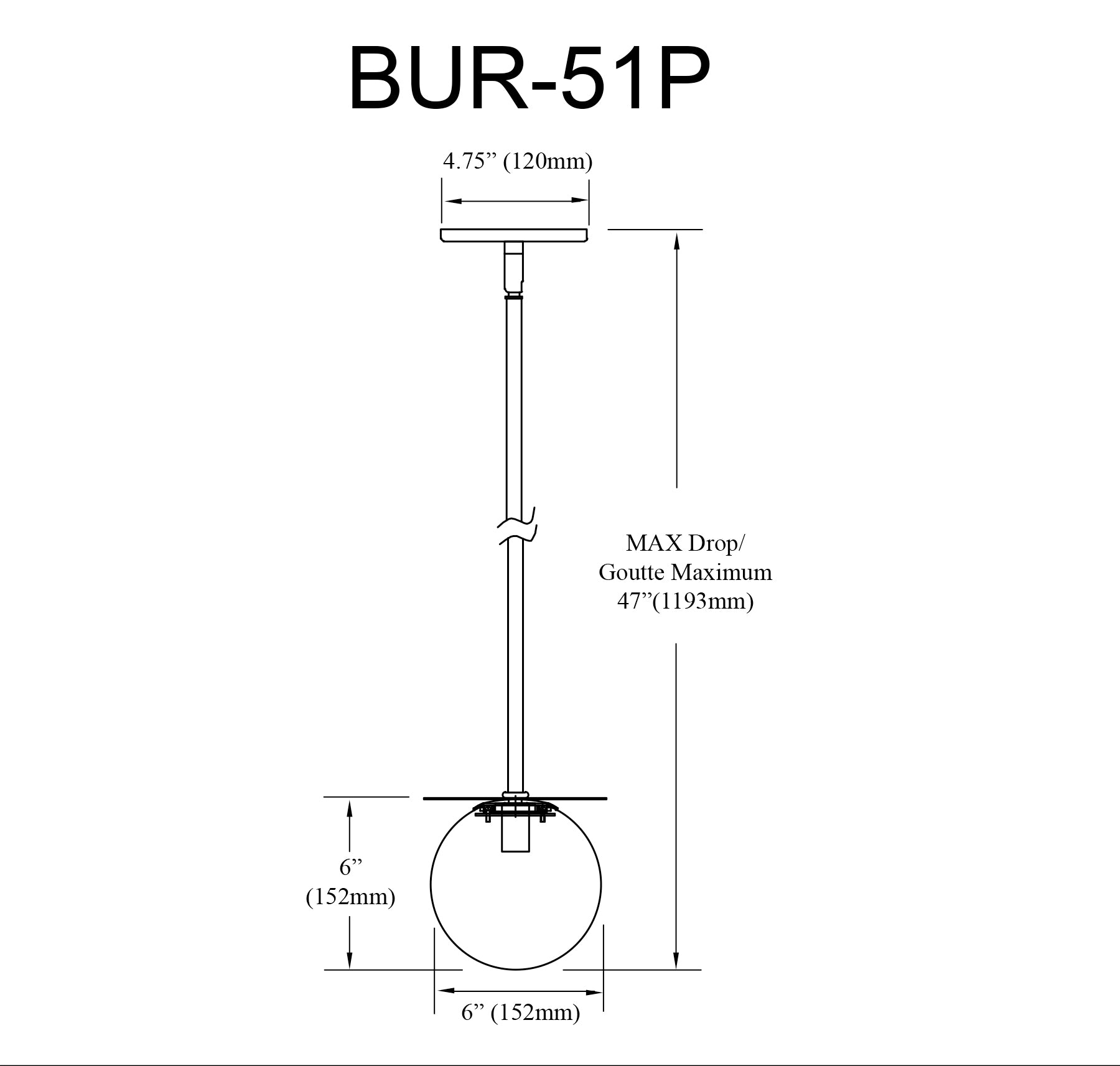 Luminaire suspendu Blanc | BURLAT — 6 po