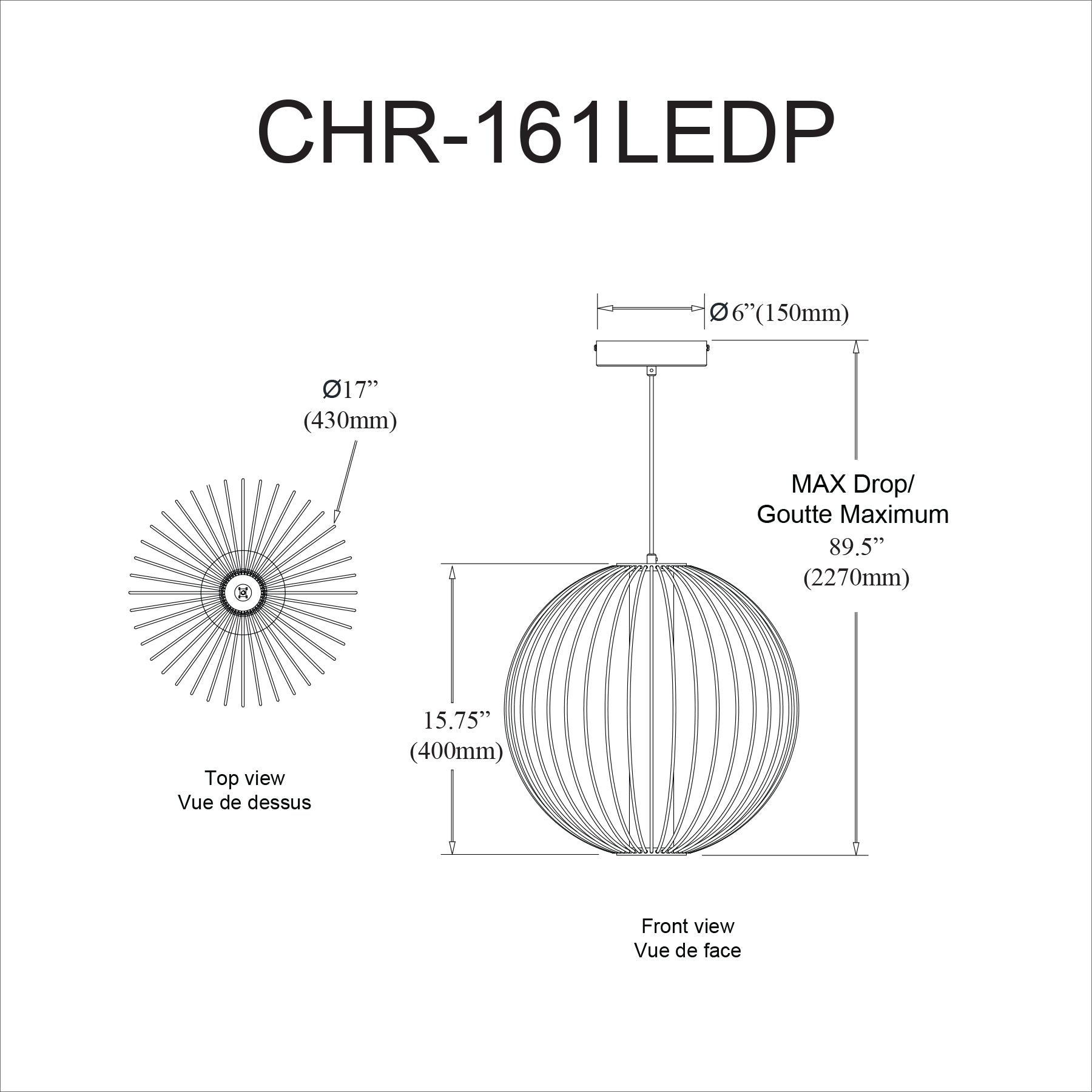 Luminaire suspendu Noir | CHARLOTTE — 17 po