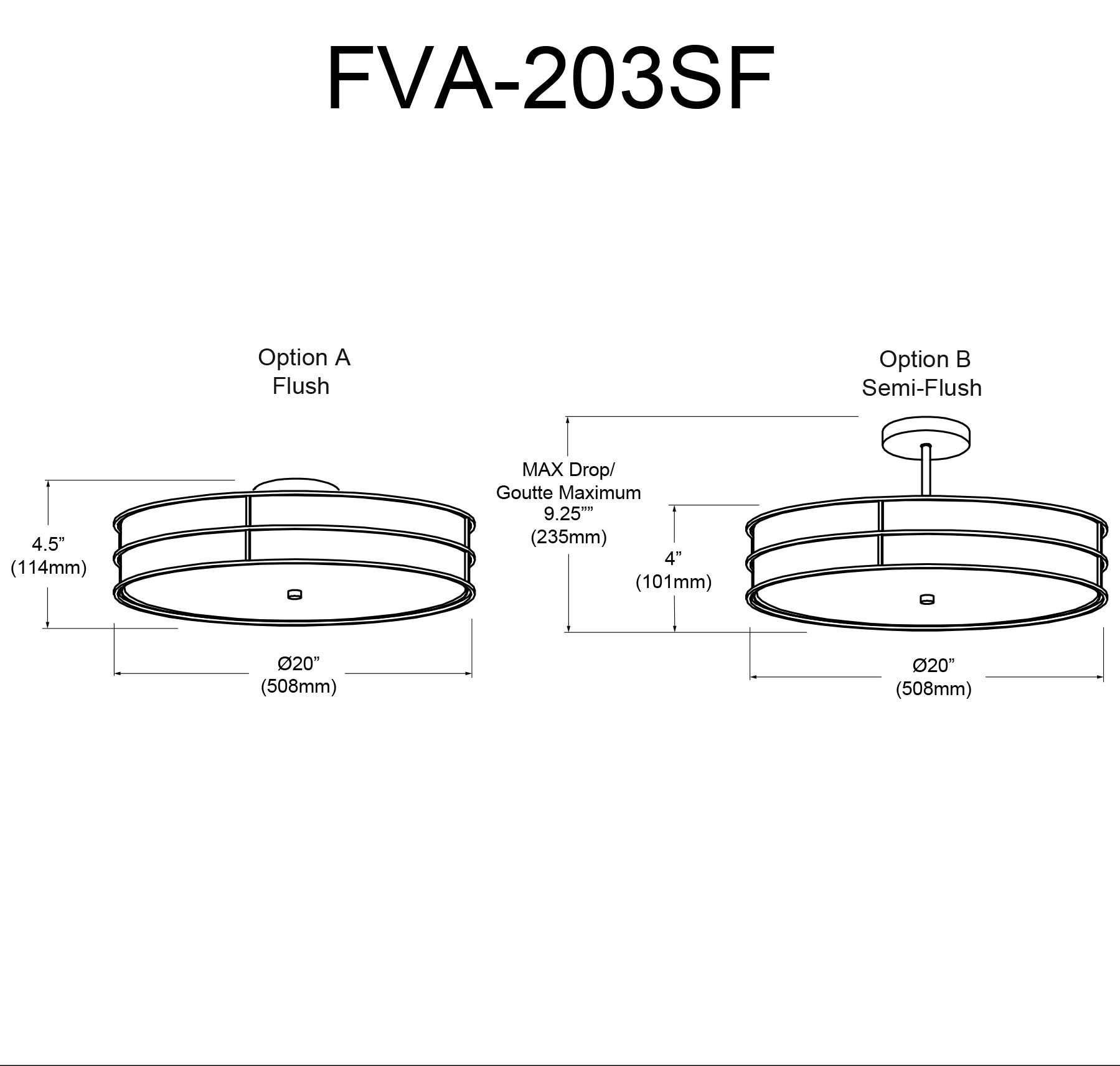 Plafonnier Noir | FULVIA — 20 po