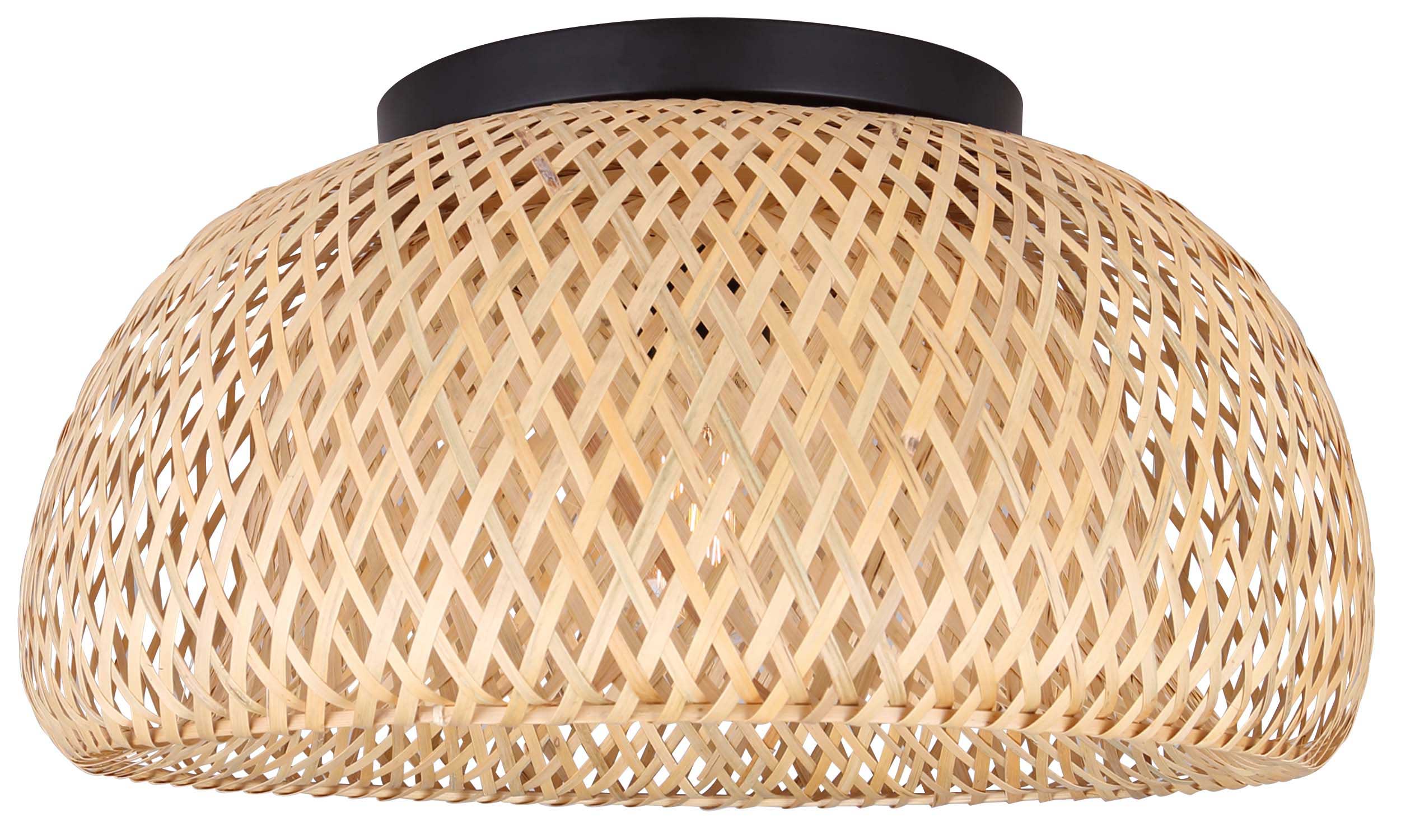 Plafonnier Noir mat - abat-jour en bambou | SARIEL