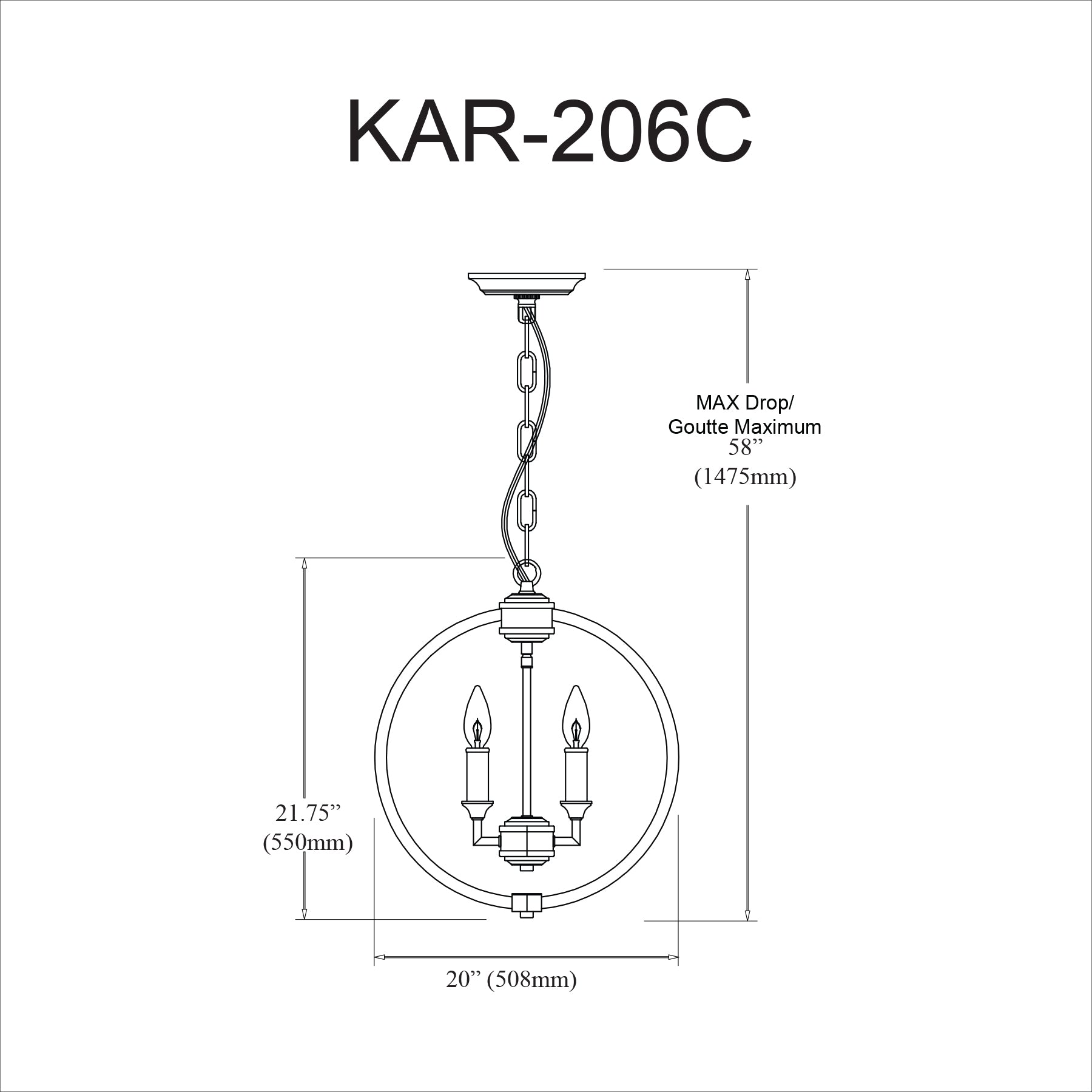 Luminaire suspendu Chrome | KARLAND — 20 po