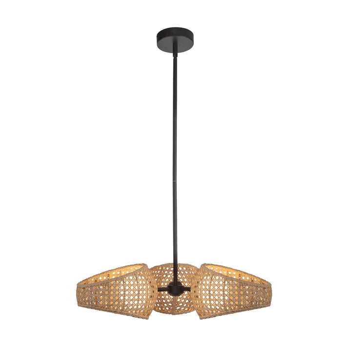Lustre DEL à 3 globes noir et rotin | Lanai