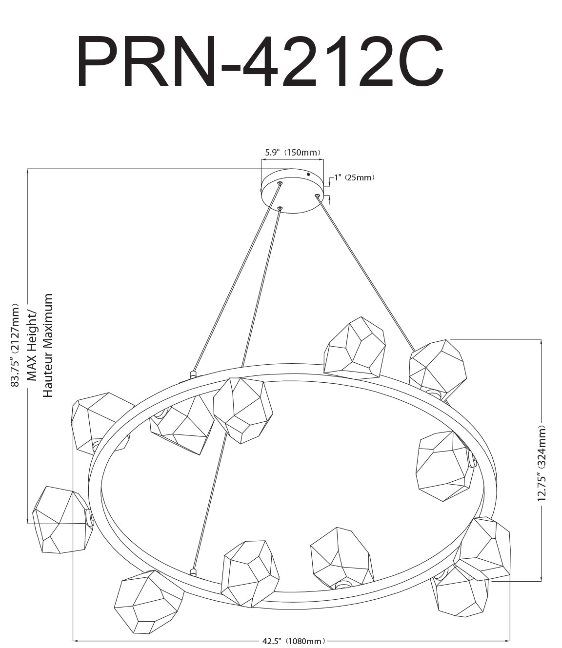 Luminaire suspendu Noir | PEARLENE — 42 po