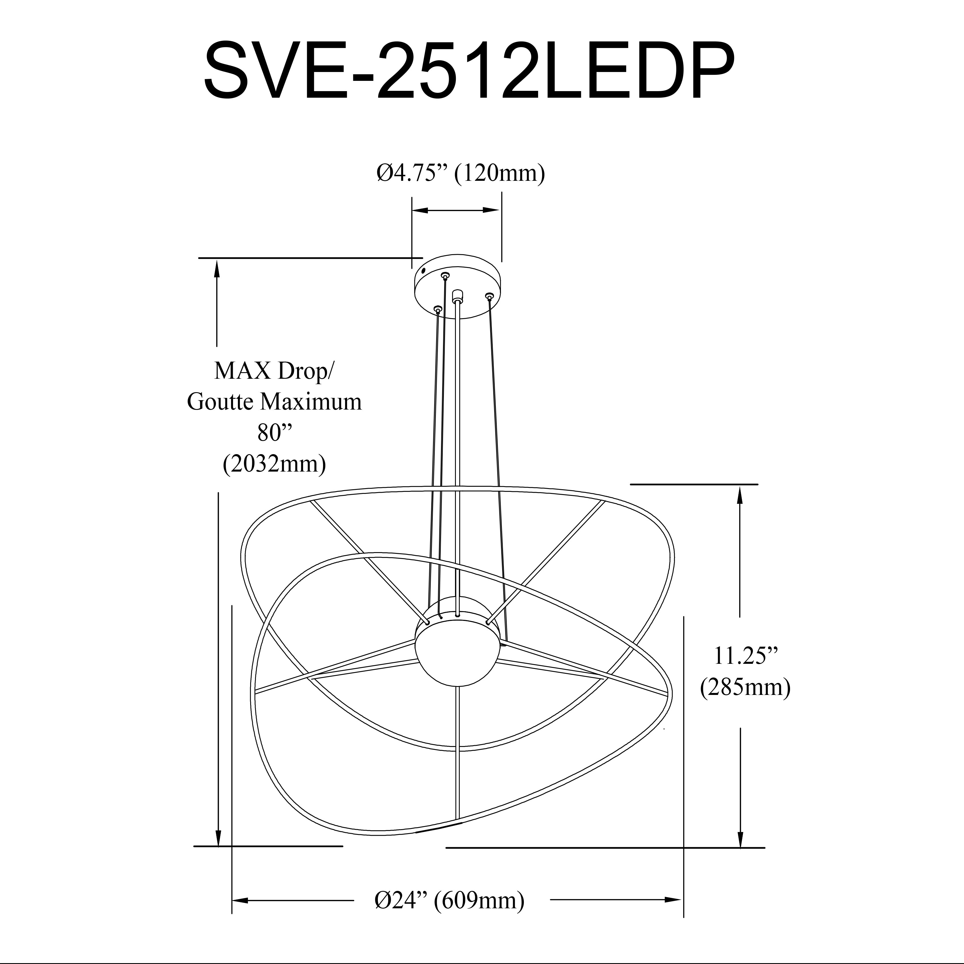 Luminaire suspendu Noir | SVETLANA — 24 po × 11 po (SVE-2512LEDP)