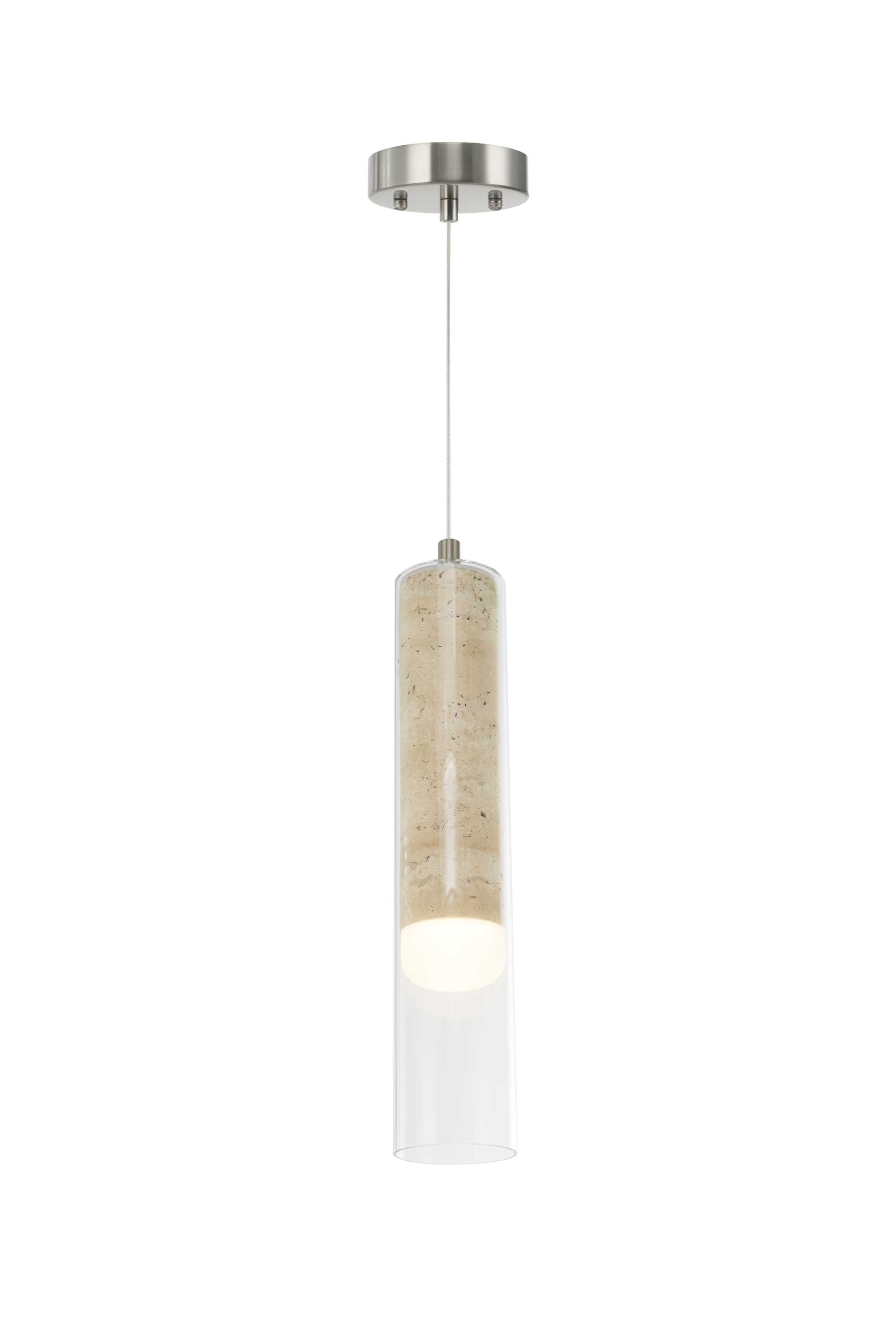 Luminaire suspendu Nickel brossé et travertin | ZARA