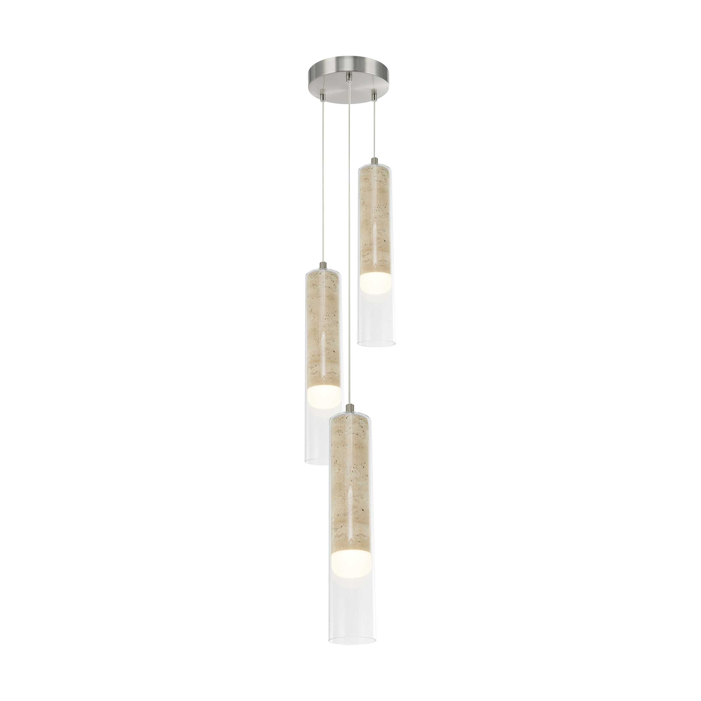Luminaire suspendu Nickel brossé et travertin | ZARA