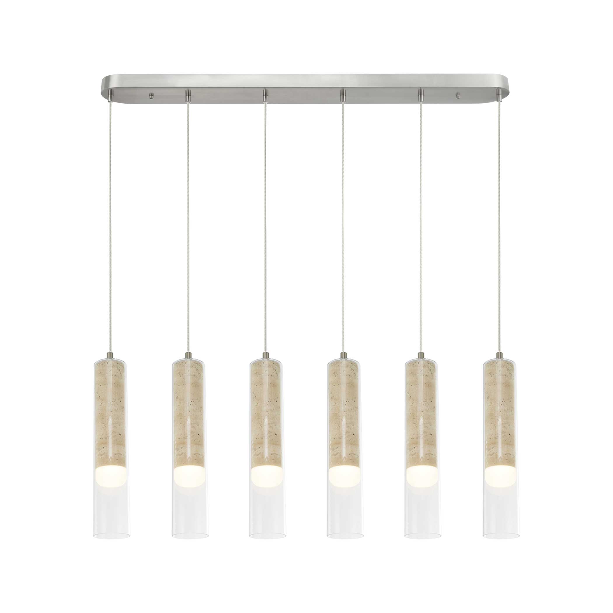 Luminaire suspendu Nickel brossé et travertin | ZARA