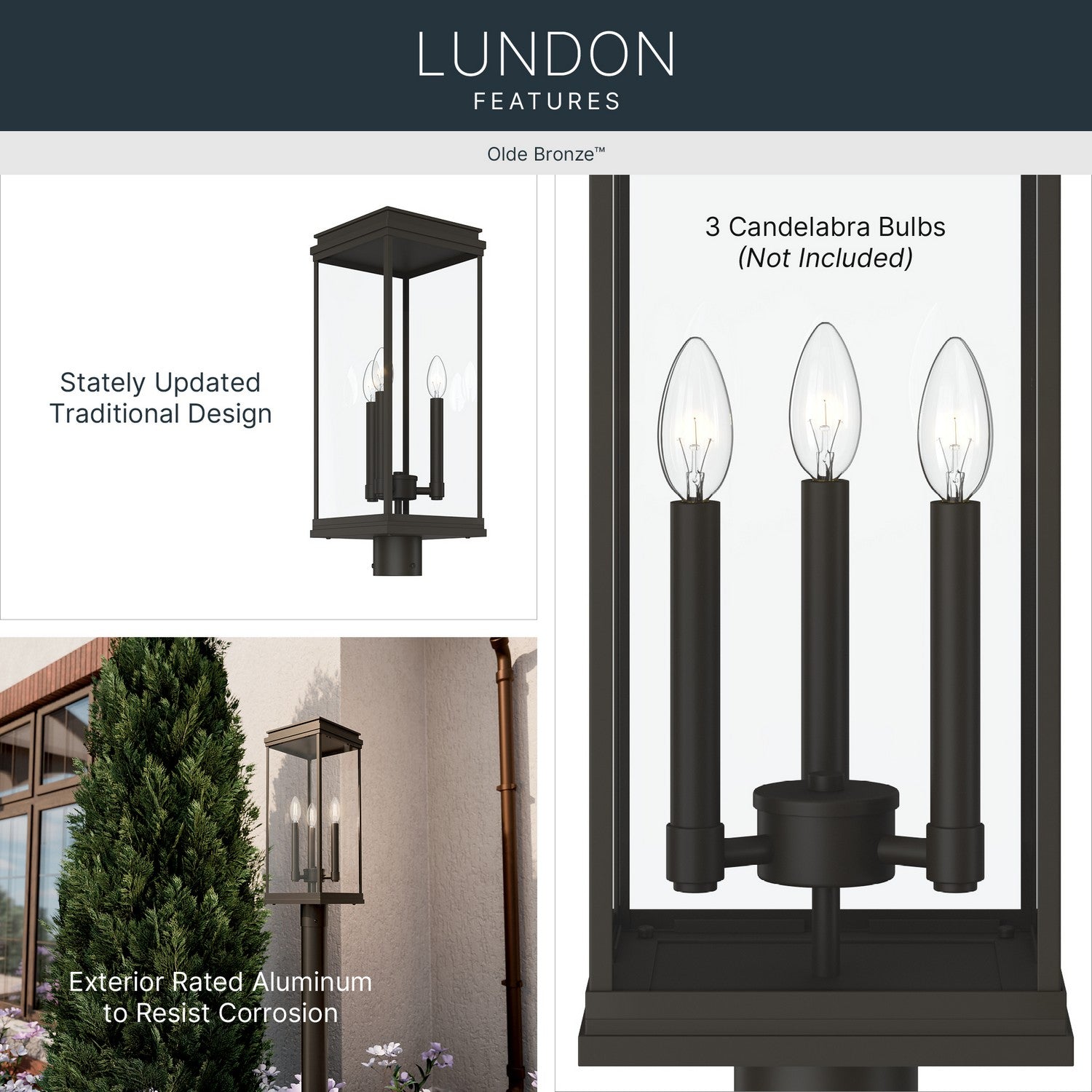 Lanterne sur poteau extérieure 3 lumières | Lundon