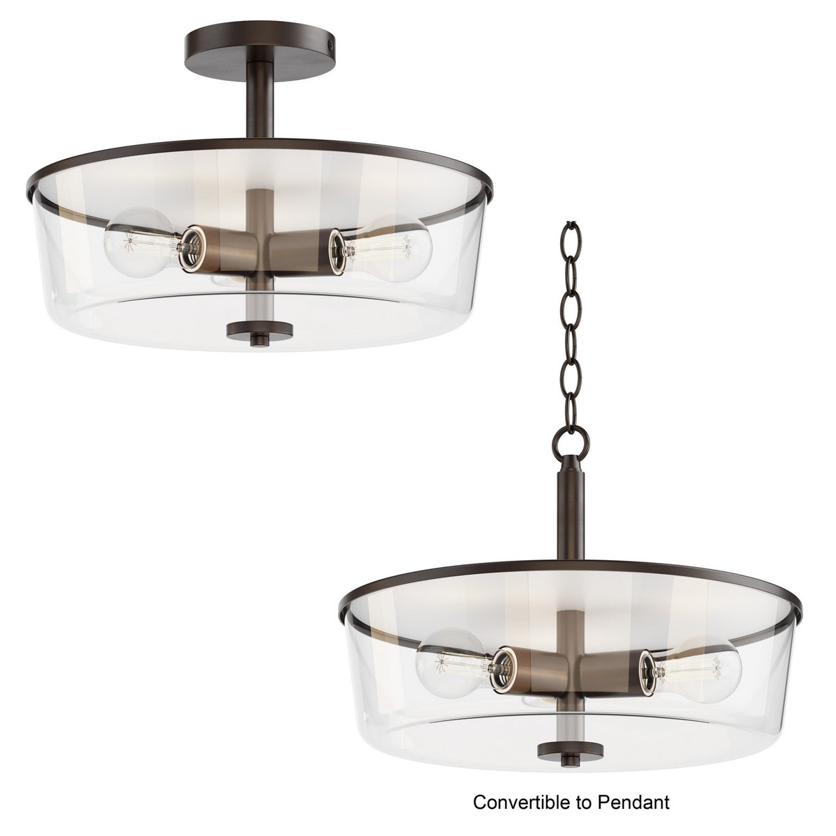 Semi-plafonnier ou suspension convertible 3 lumières | Fuller