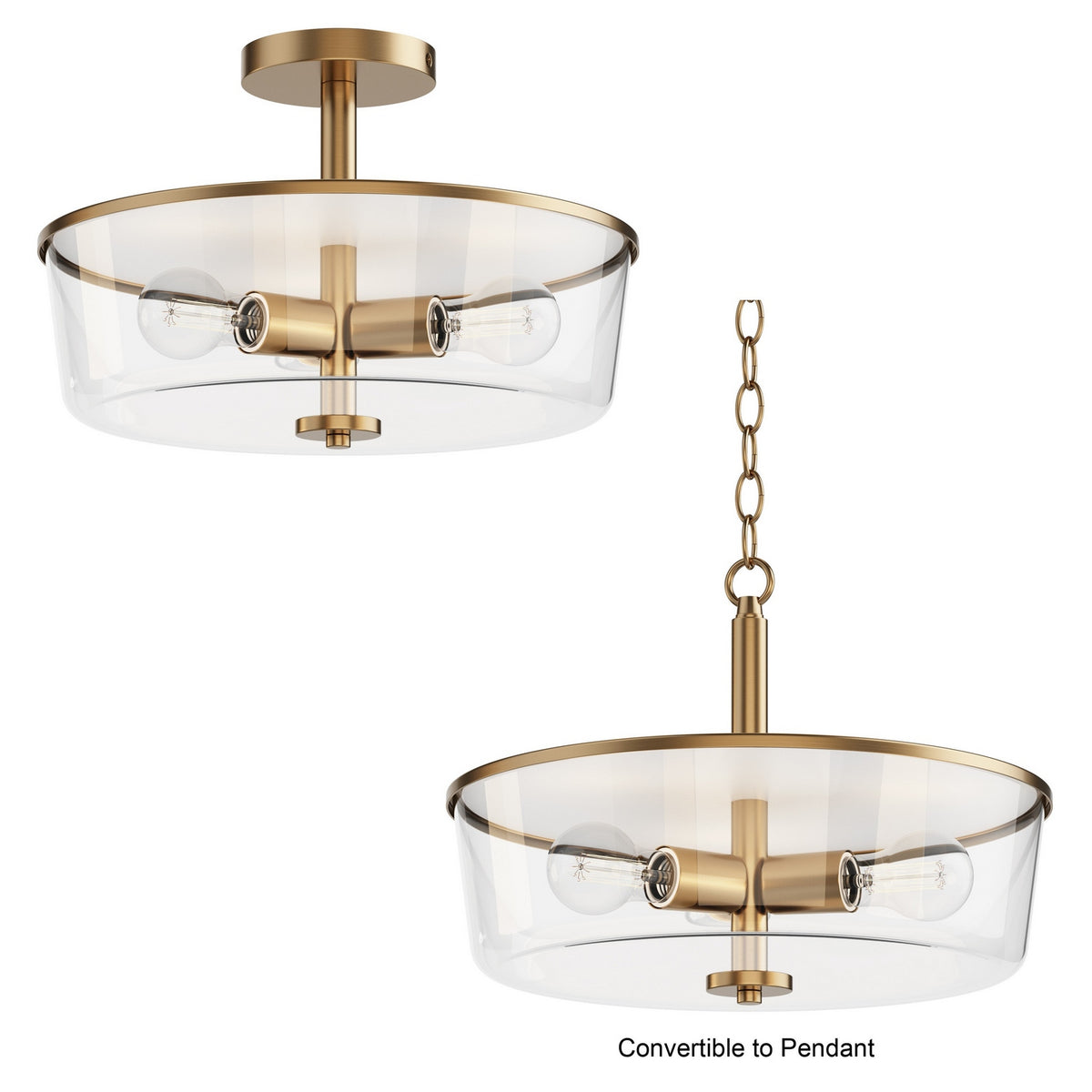 Semi-plafonnier ou suspension convertible 3 lumières | Fuller