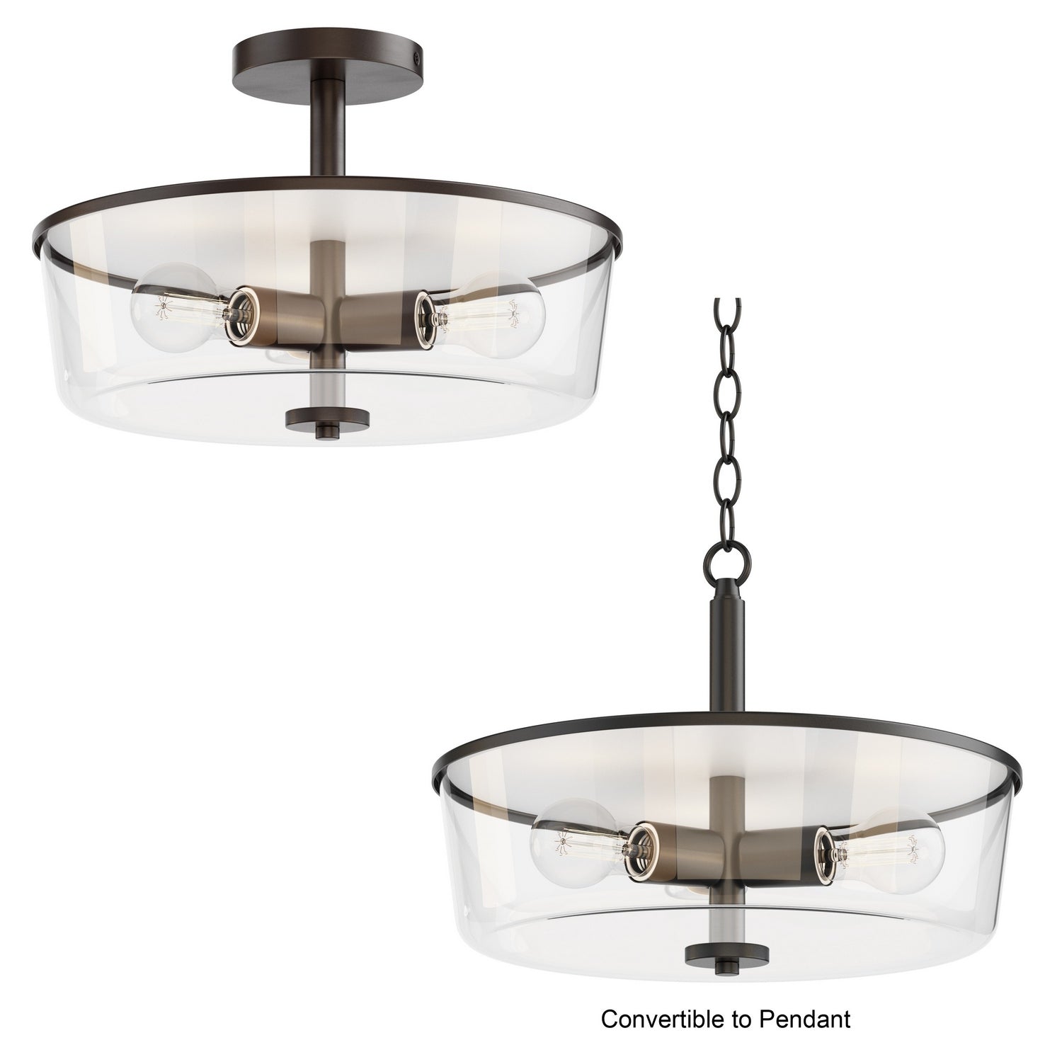 Semi-plafonnier ou suspension convertible 3 lumières | Fuller