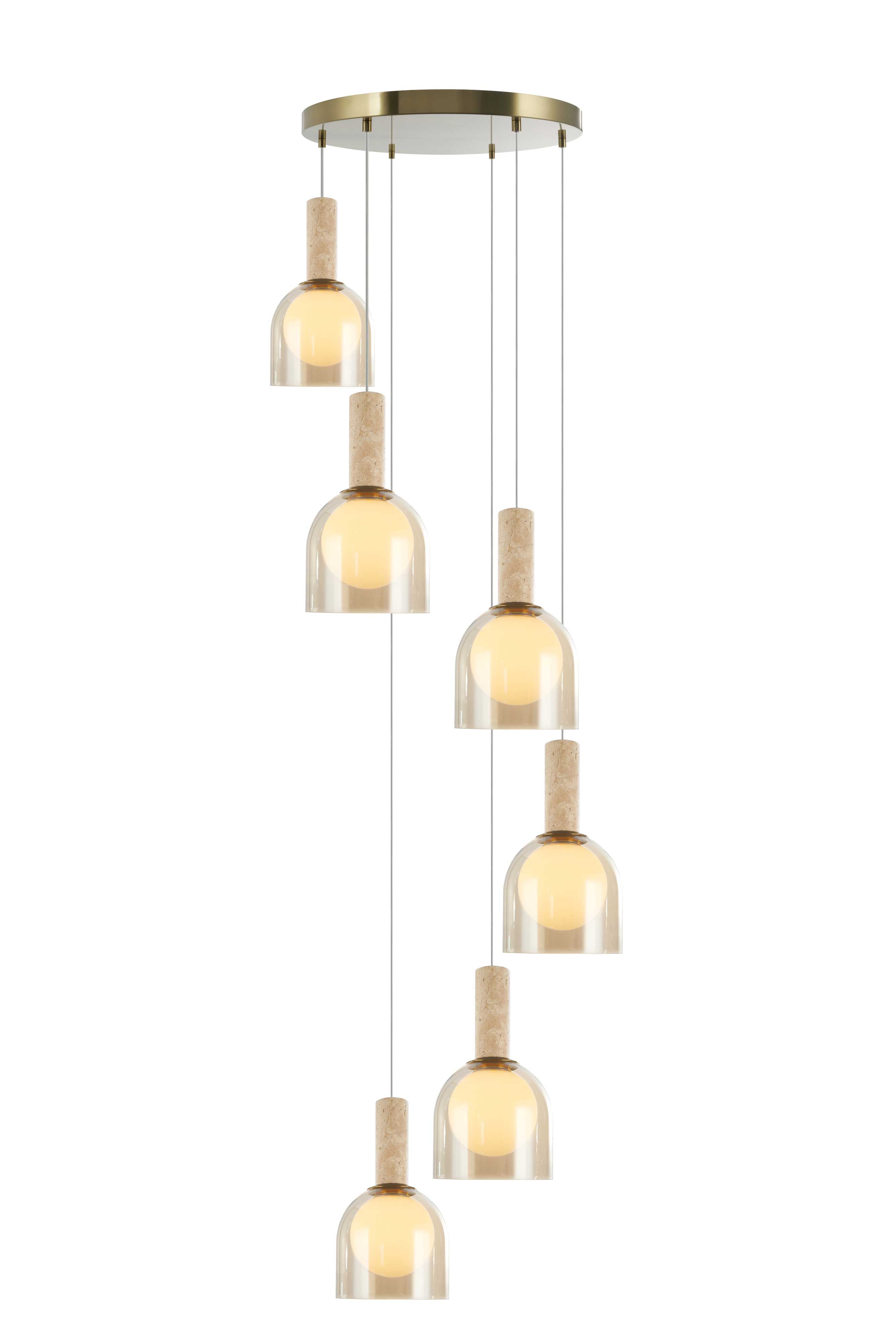 Luminaire suspendu Laiton et travertin | JUNA