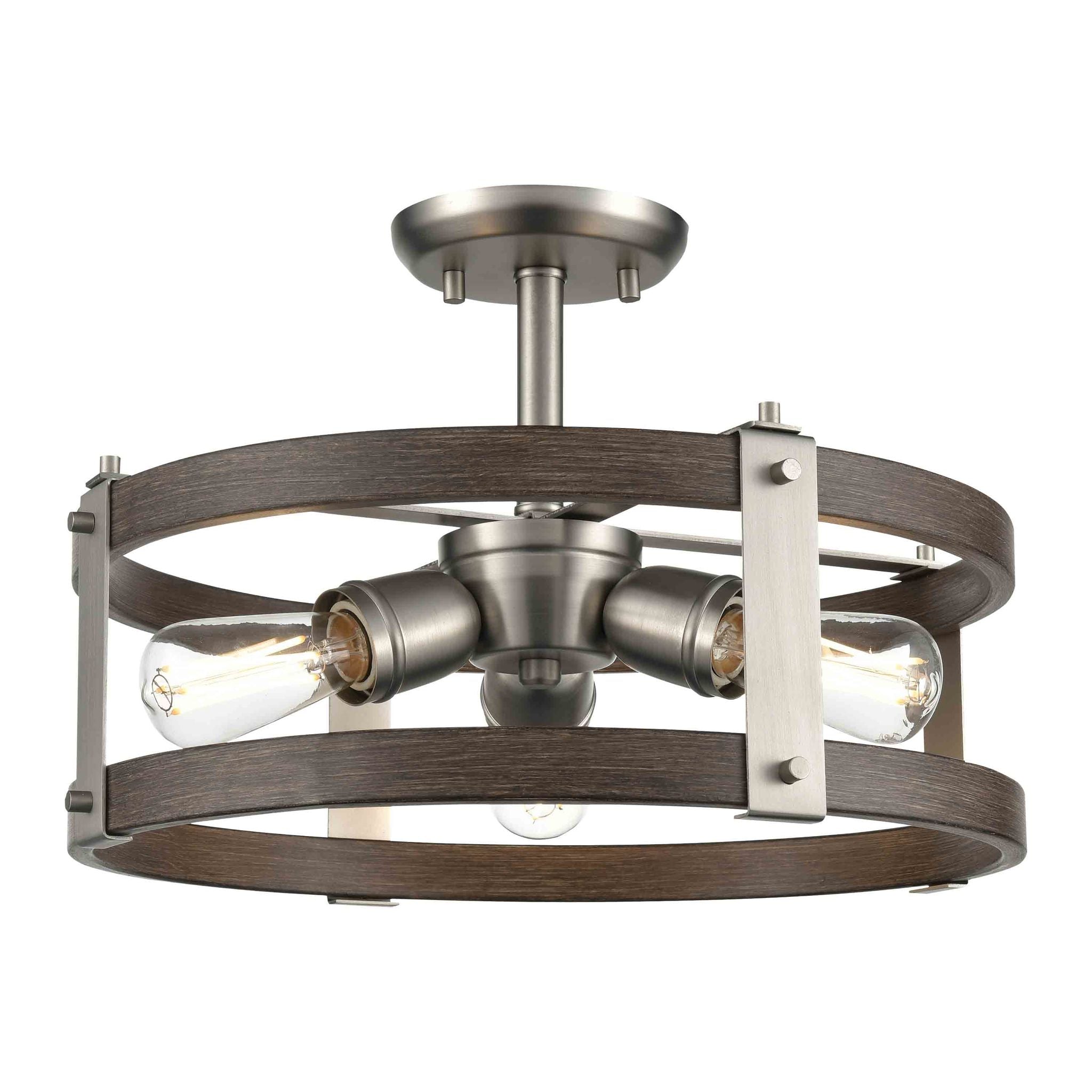 Oakhurst Semi-Flush mount Stainless steel, Wood - DVP40312BN+BAW | DVI