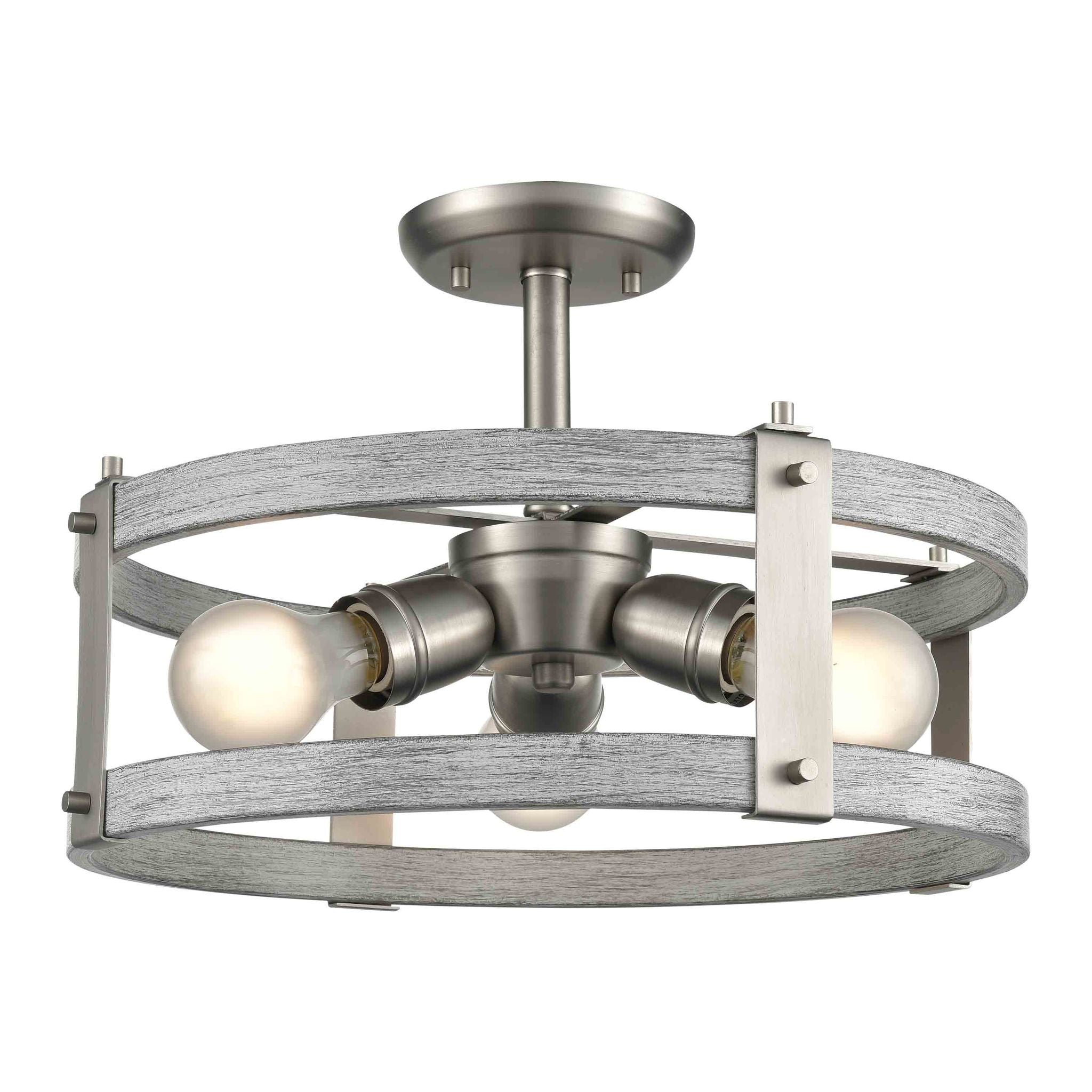 Oakhurst Semi-Flush mount Stainless steel, Wood - DVP40312BN+BIW | DVI