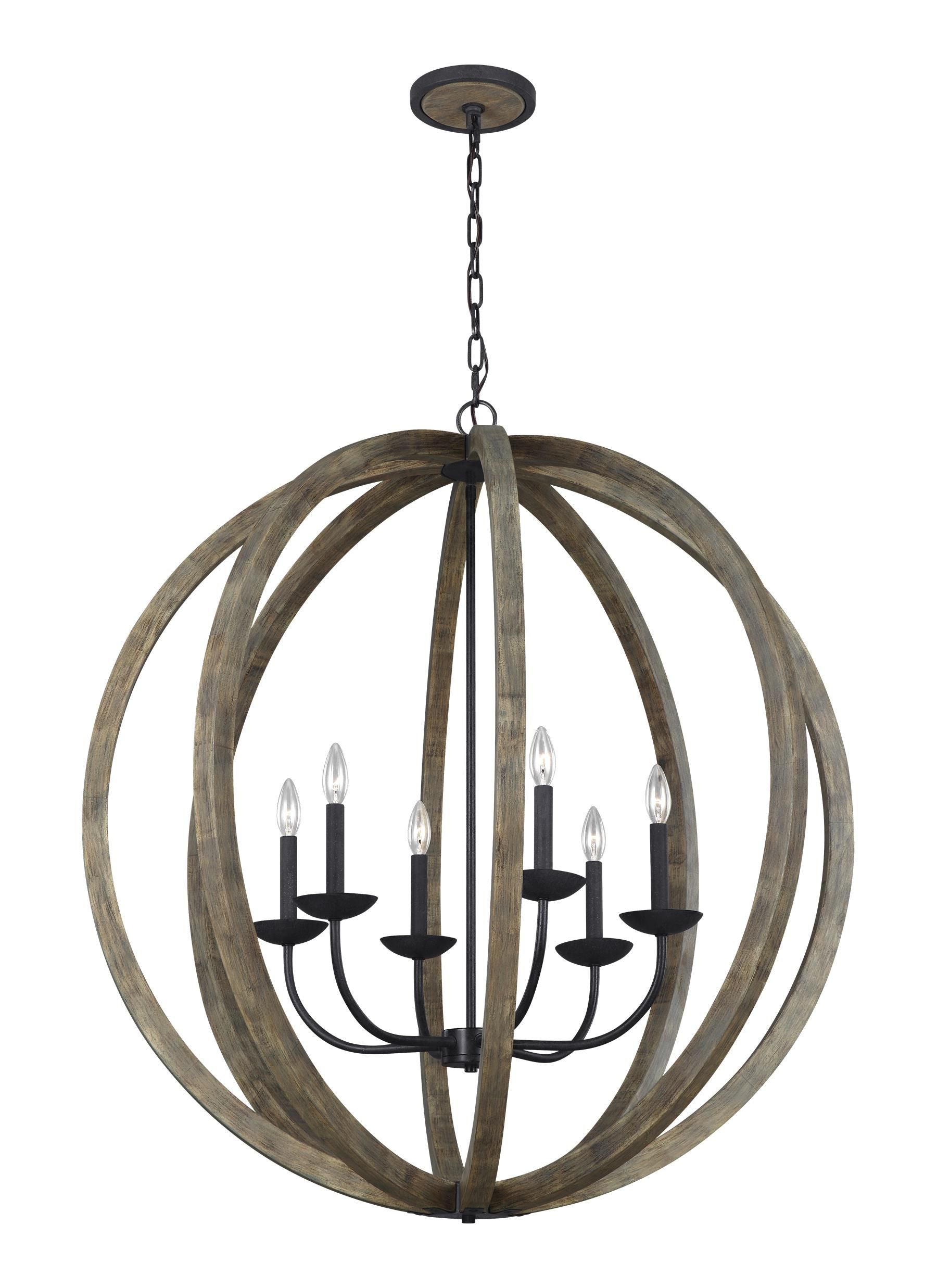 Allier Chandelier Bois, Noir - F3186/6WOW/AF | GENERATION LIGHTING