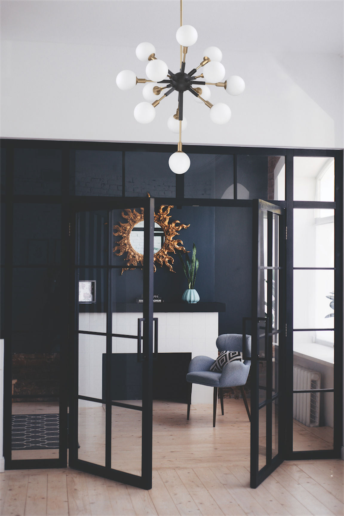 Chandelier Or, Noir - PF100-13L-BLK/BRS | KENDAL