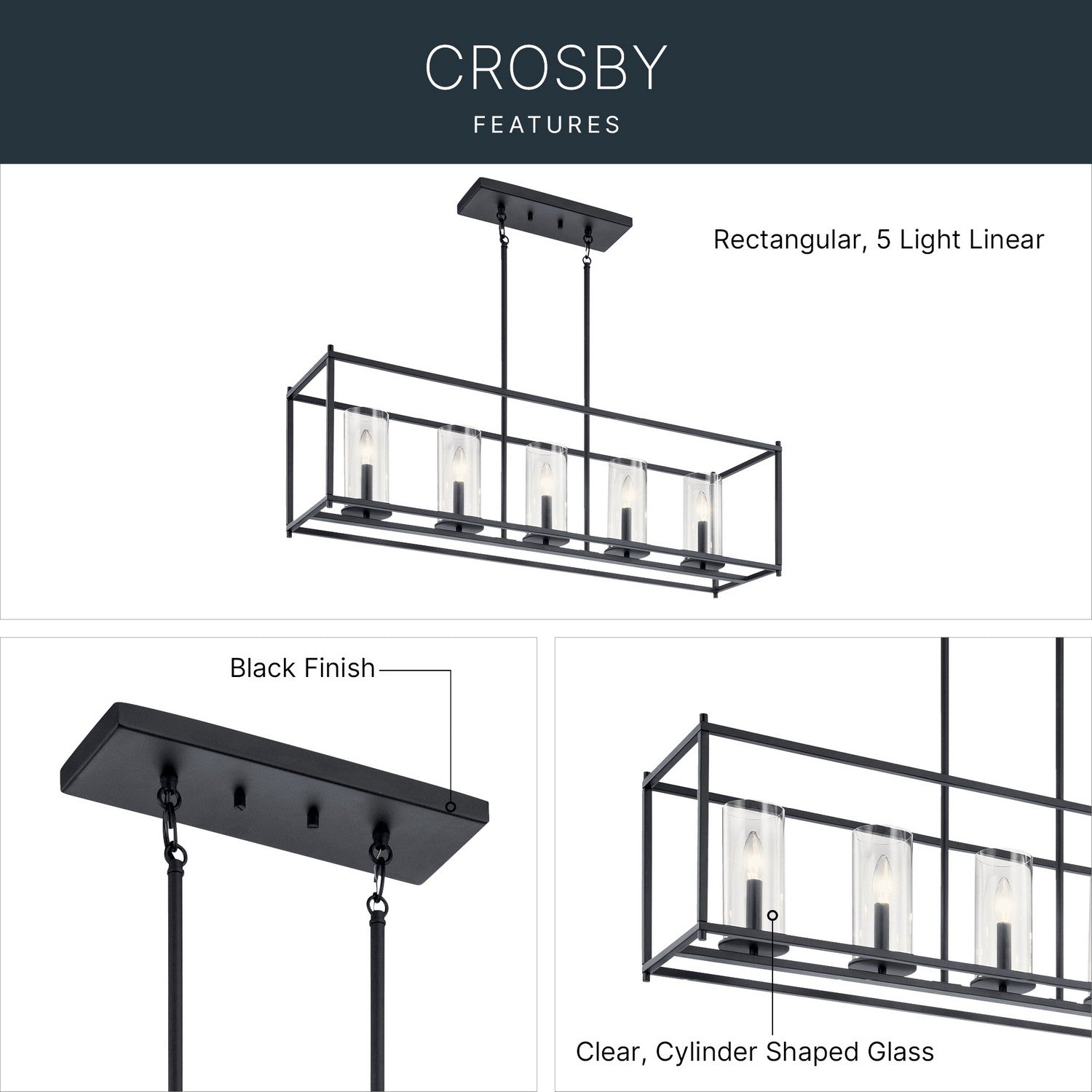 Lustre linéaire 5 lumières | Crosby