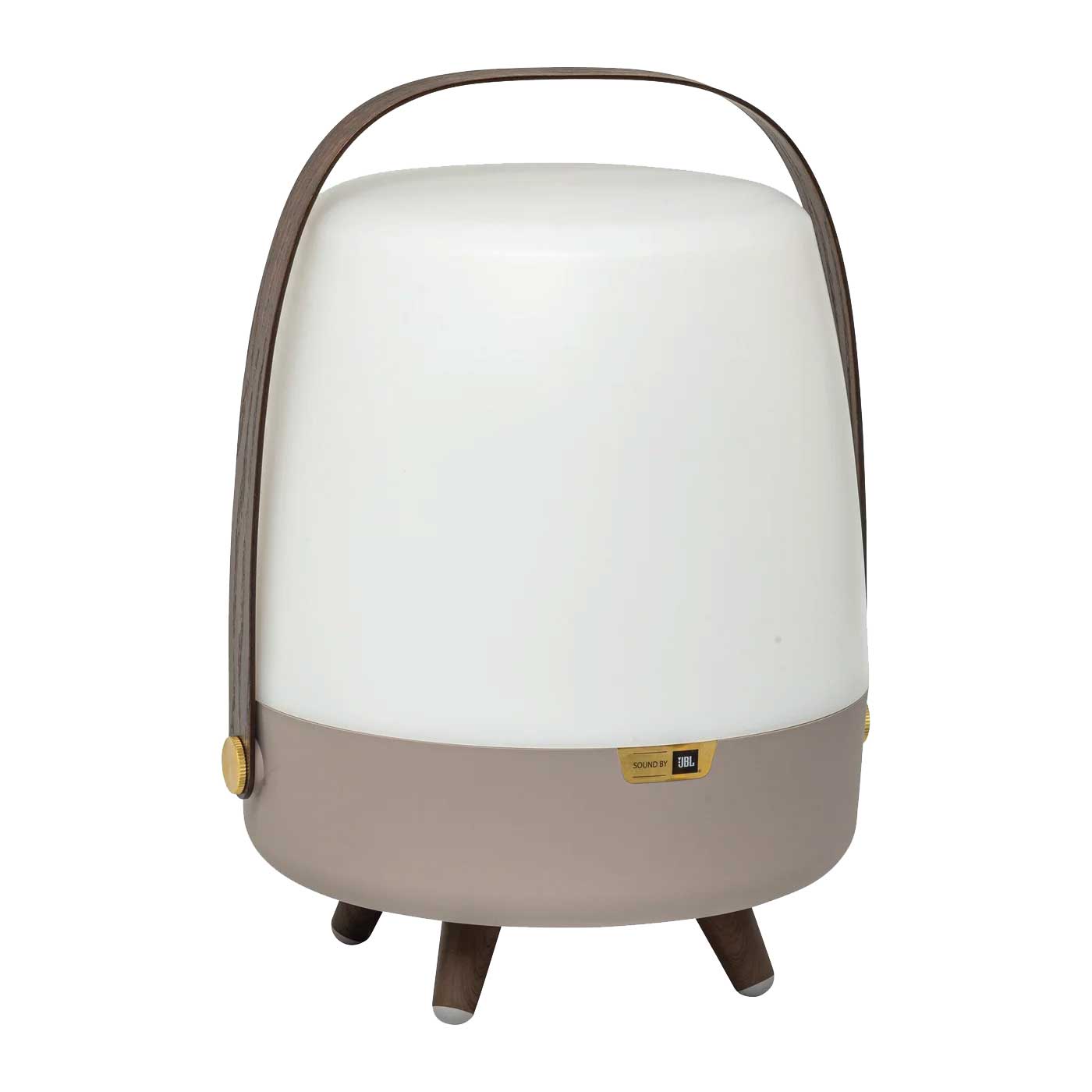 Lampe portable avec haut-parleur  Taupe, noyer et laiton | LITE UP PLAY