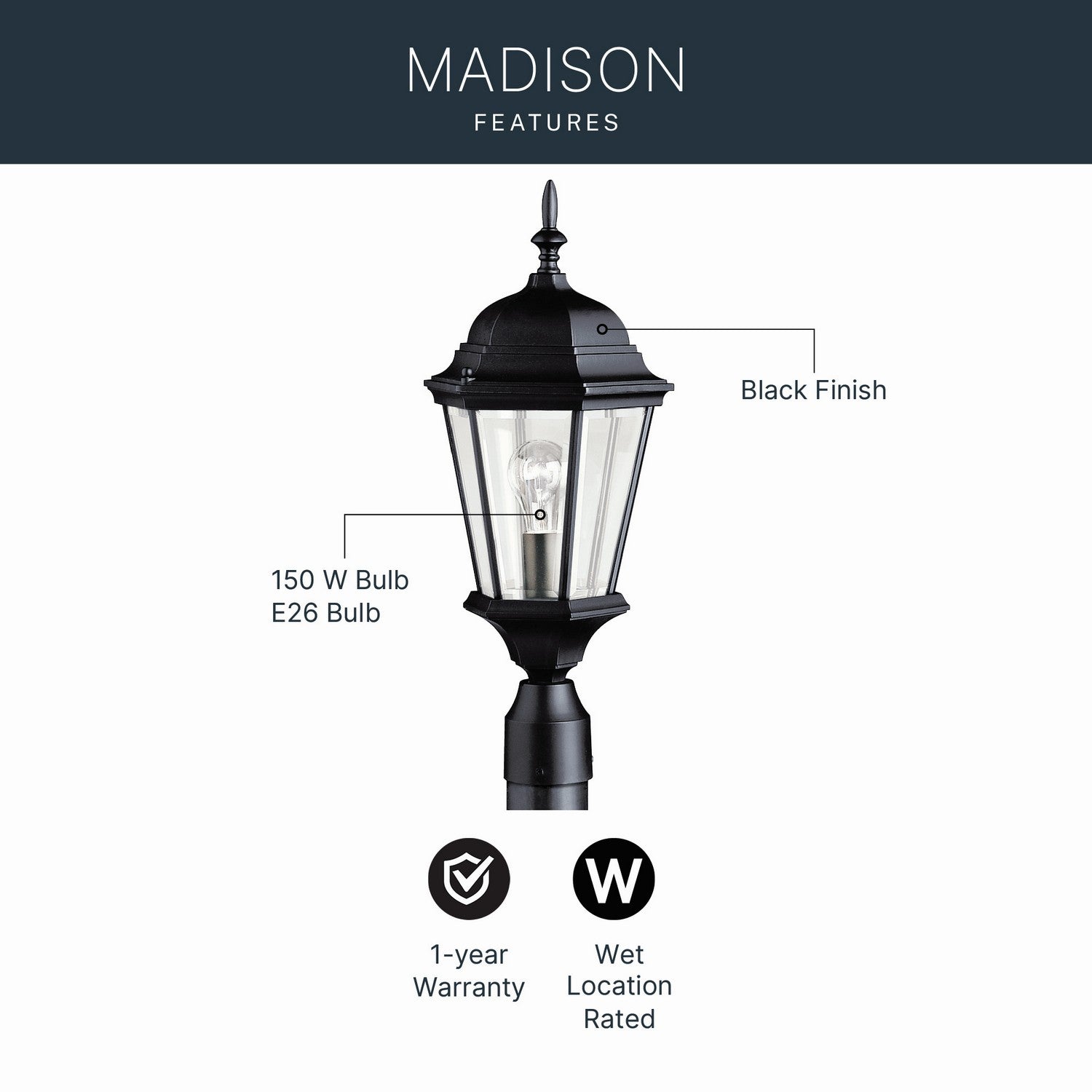 Lampadaire extérieur 1 lumière | Madison