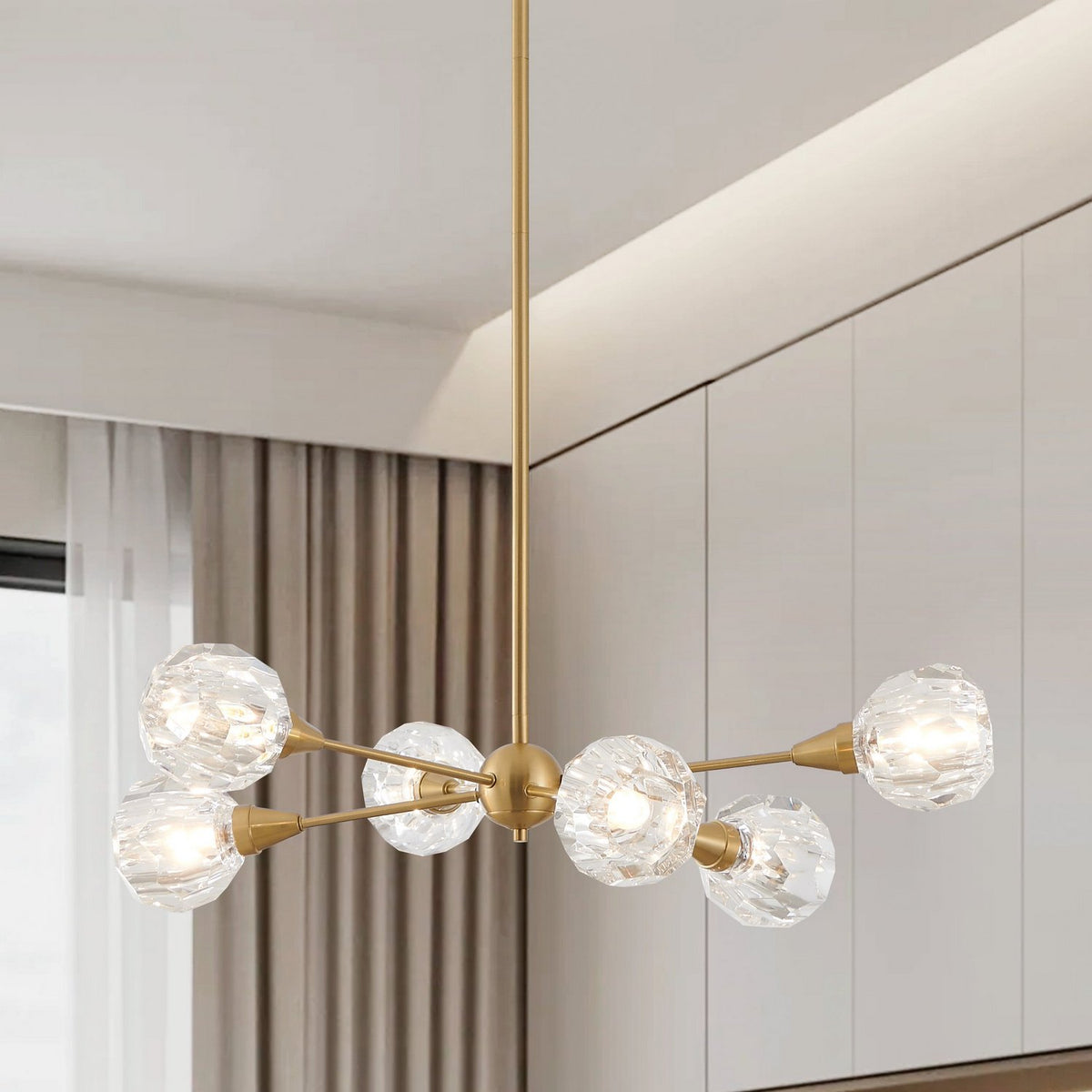 Suspension 6 lumières | Helena — Or / Champagne / Feuille d'or — 206941A