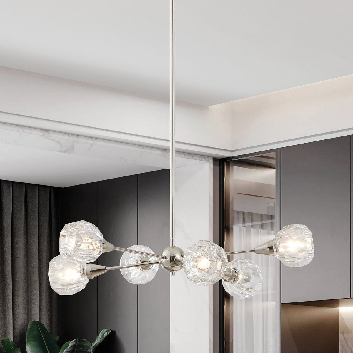 Suspension 6 lumières | Helena — Nickel poli — 206942A