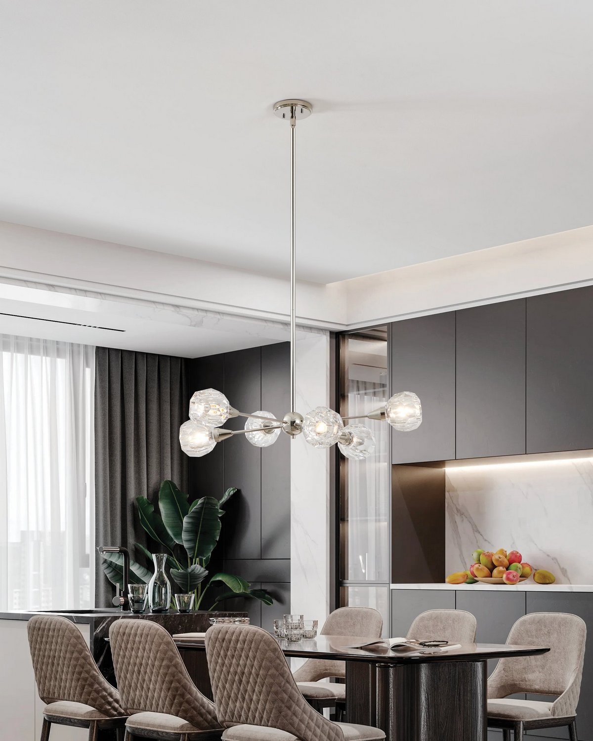 Suspension 6 lumières | Helena — Nickel poli — 206942A