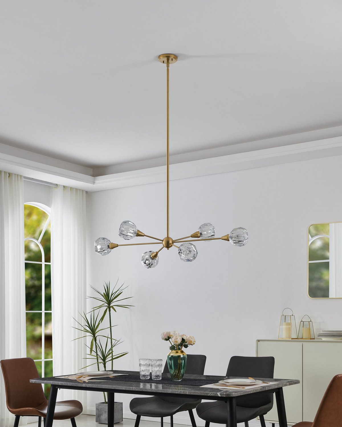 Suspension 6 lumières | Helena — Or / Champagne / Feuille d'or — 206943A
