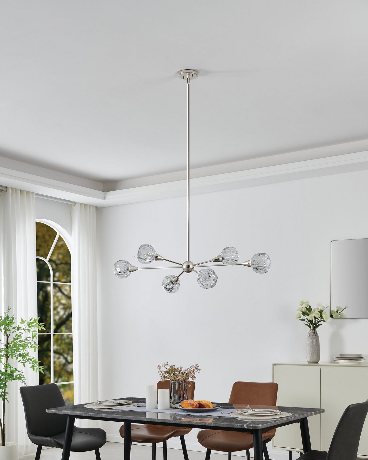 Suspension 6 lumières | Helena — Nickel poli — 206944A