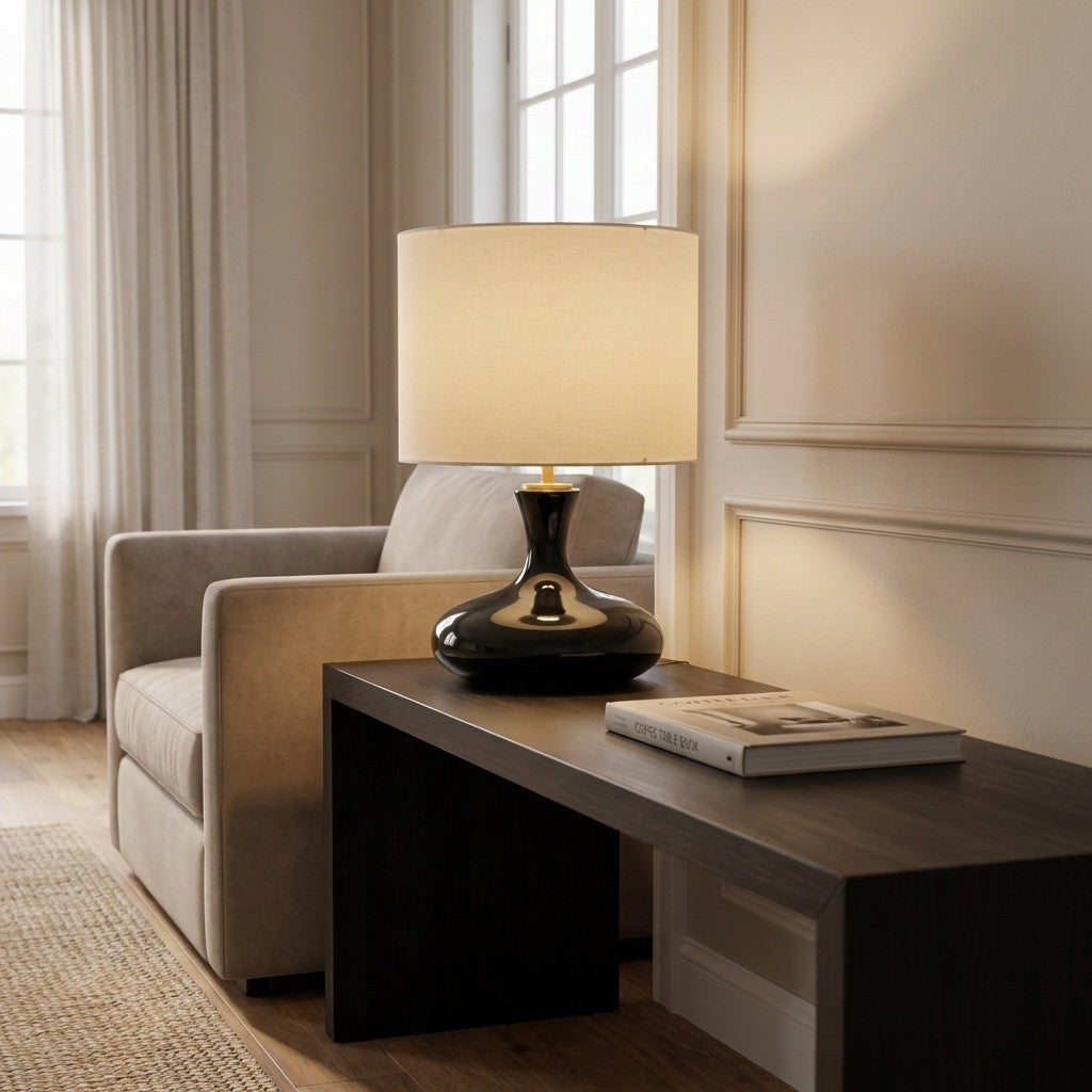 Lampe de table 1 lumière | Black Ceramic | Amber