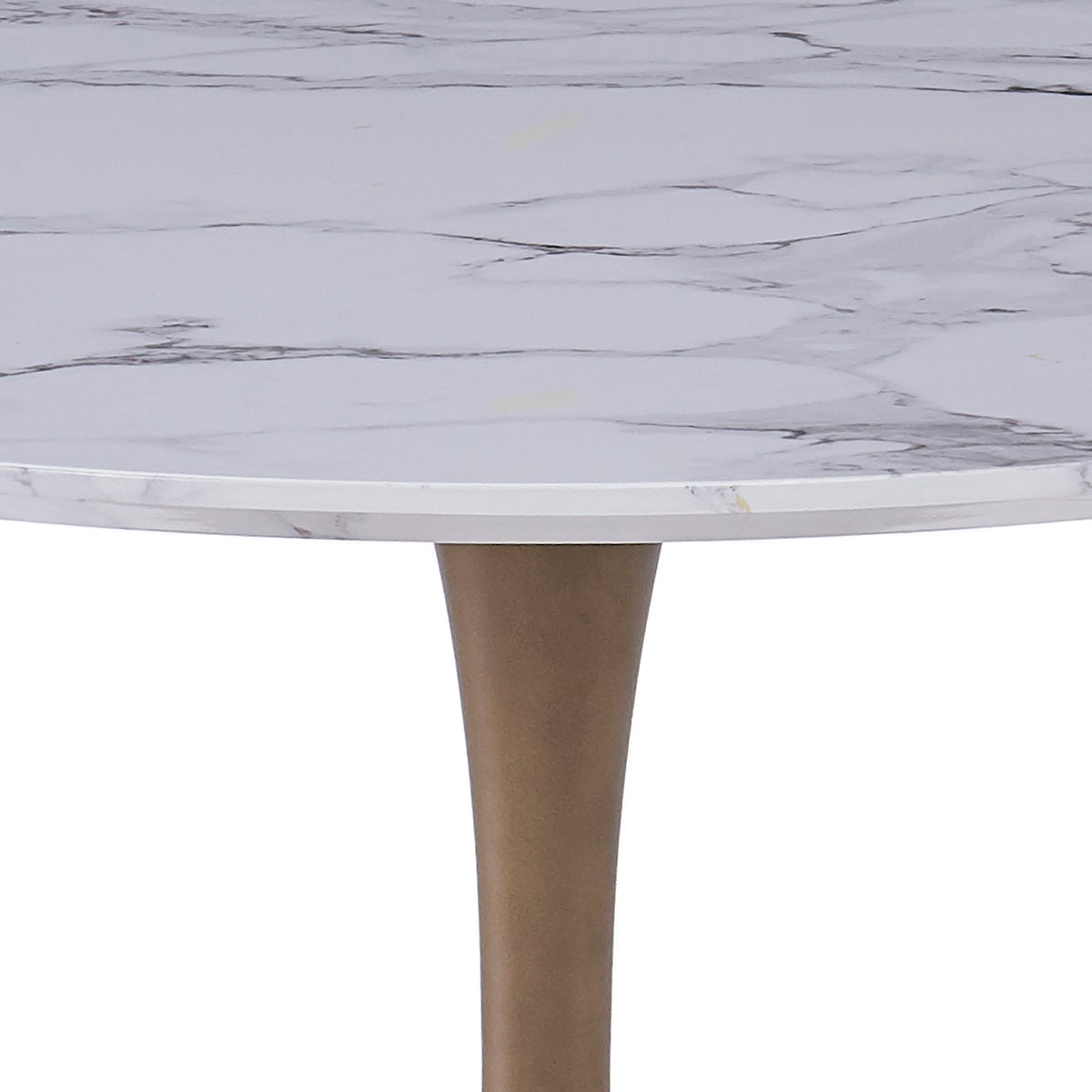 Table à manger ronde à piédestal 48 po | Zilo - MARBRE FAUX BLANC/OR VIEILLI | World Wide