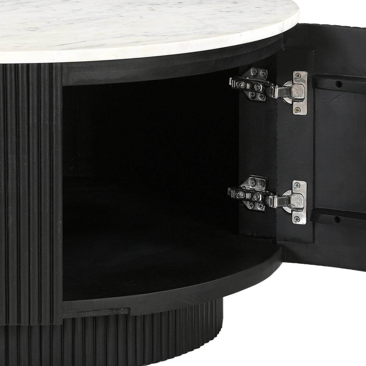 Table basse ronde avec rangement Reyna – fini Noir / Blanc | World Wide