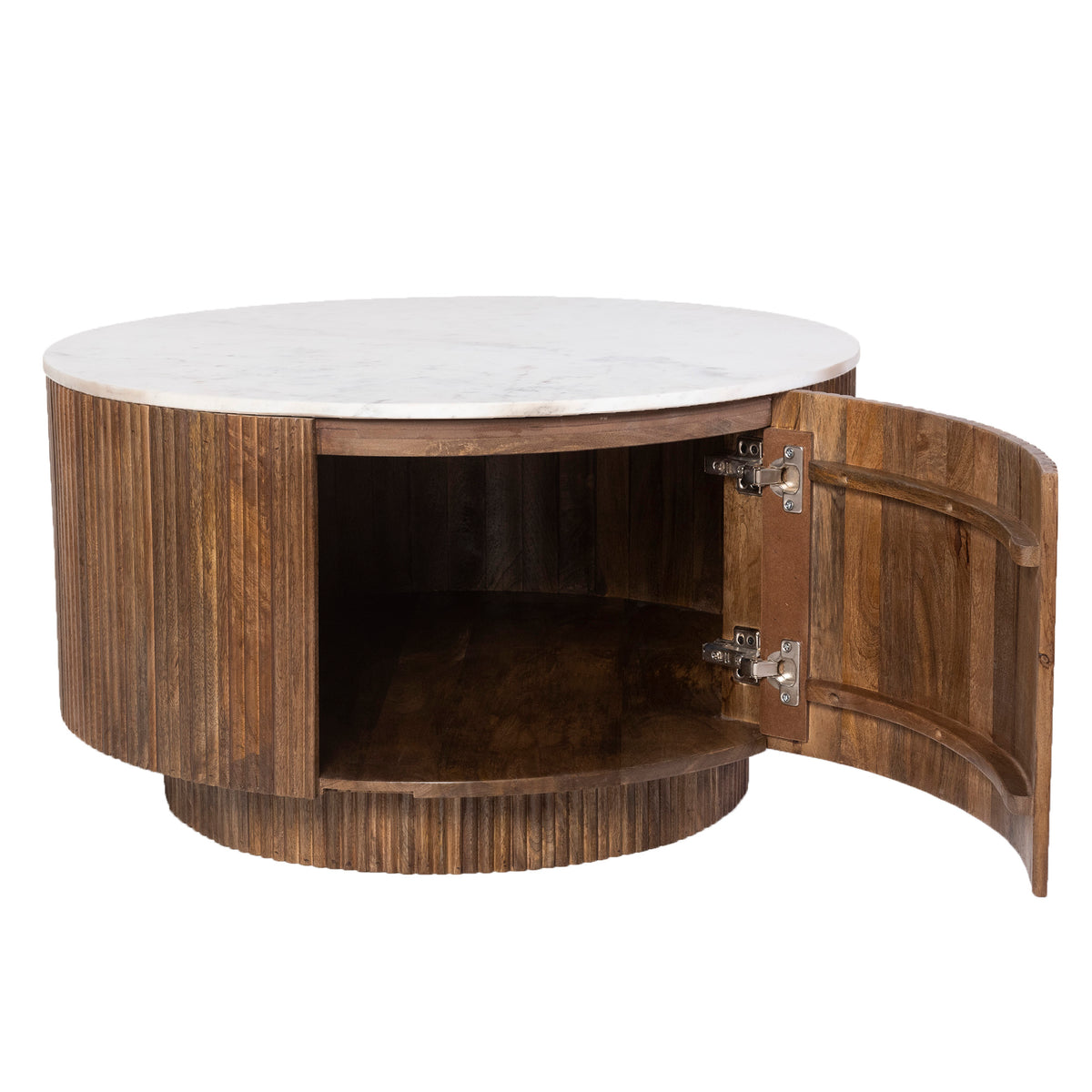Table basse ronde avec rangement Reyna – fini Noyer / Blanc | World Wide