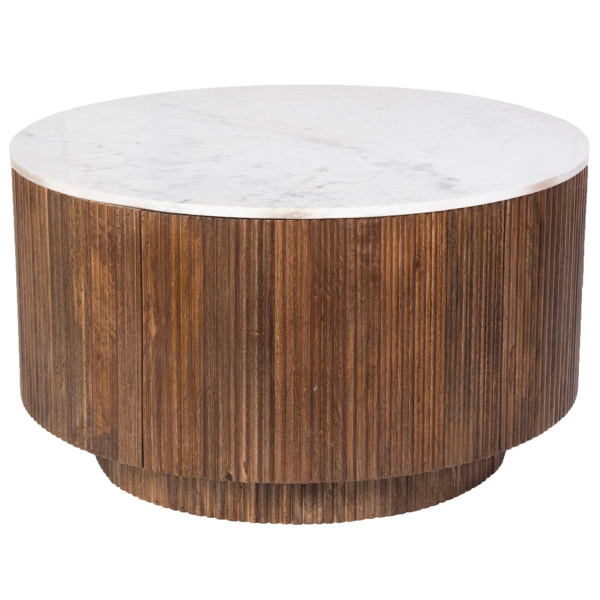 Table basse ronde avec rangement Reyna – fini Noyer / Blanc | World Wide