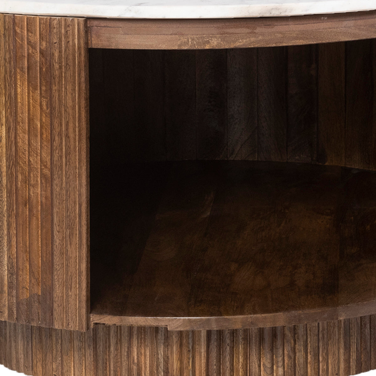 Table basse ronde avec rangement Reyna – fini Noyer / Blanc | World Wide