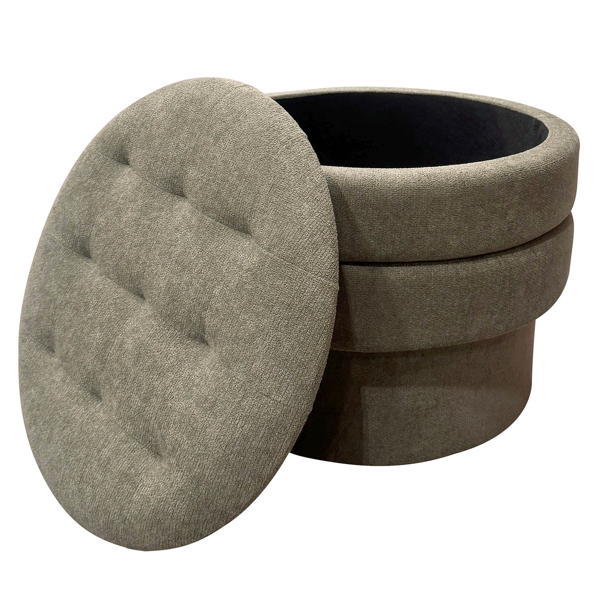 Ottomane de rangement ronde Kepler – fini VERT MOUSSE | World Wide